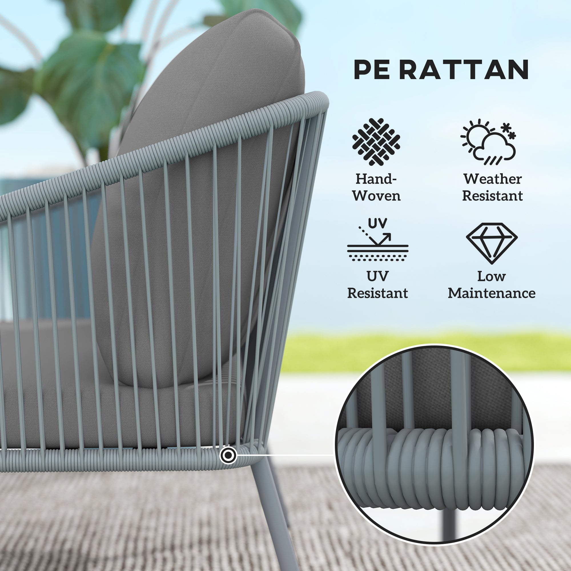 Rattan Sofa 2-Seater Outdoor - Grey-DECOROLALA