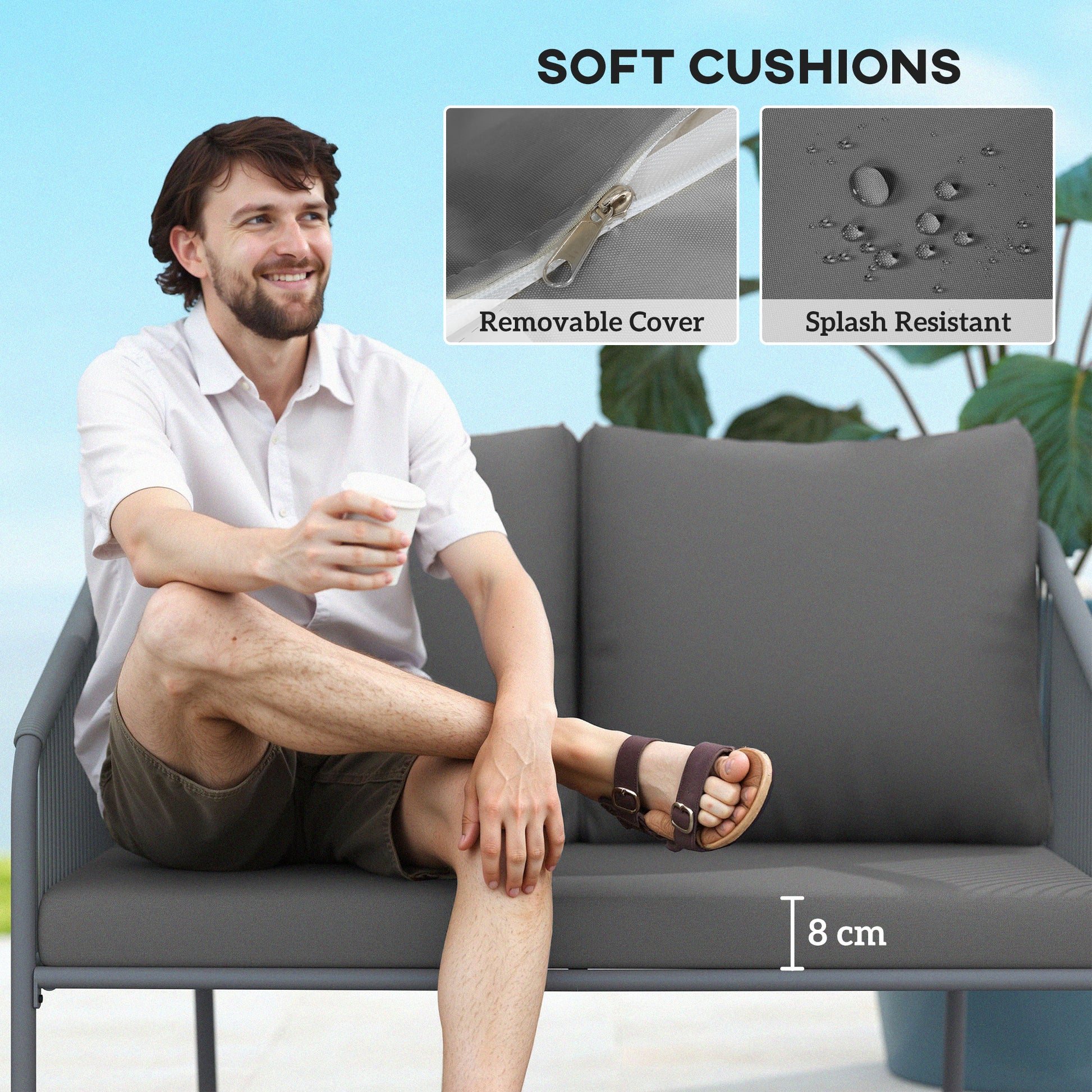Rattan Sofa 2-Seater Outdoor - Grey-DECOROLALA