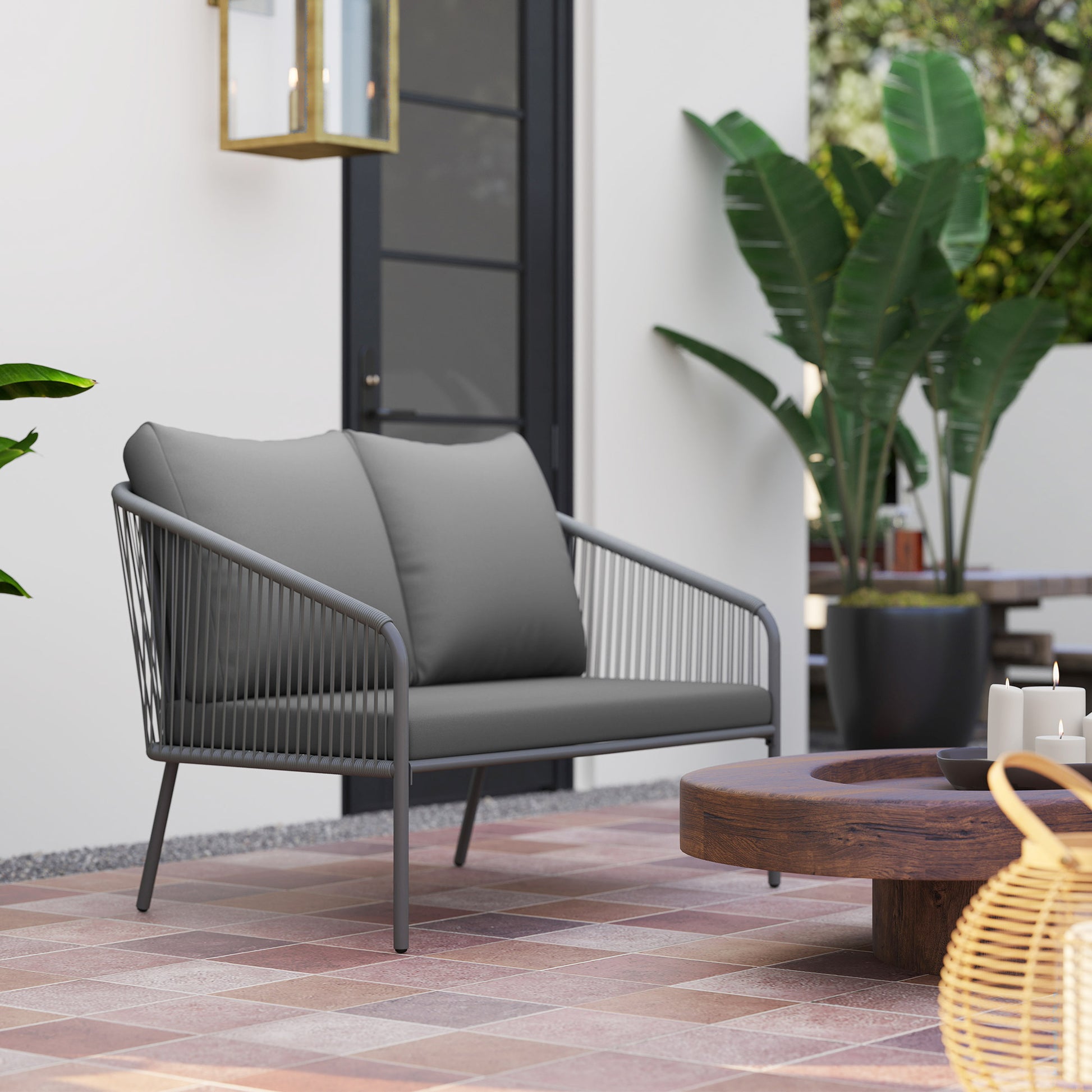 Rattan Sofa 2-Seater Outdoor - Grey-DECOROLALA