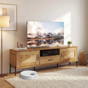 Rattan TV Stand for TVs up to 80" Mid-Century Modern Media Console-Entertainment Centers & TV Stands-DECOROLALA