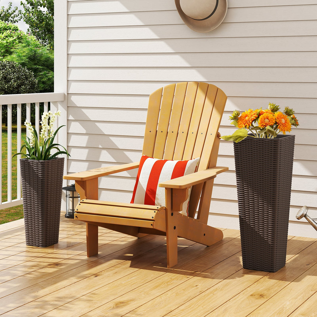 Rattan Tall Planter Set of 2 Outdoor Large Tapered Planters with Removable Inner Trays-Brown-Artificial Plants-DECOROLALA