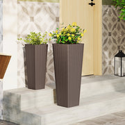 Rattan Tall Planter Set of 2 Outdoor Large Tapered Planters with Removable Inner Trays-Brown-Artificial Plants-DECOROLALA