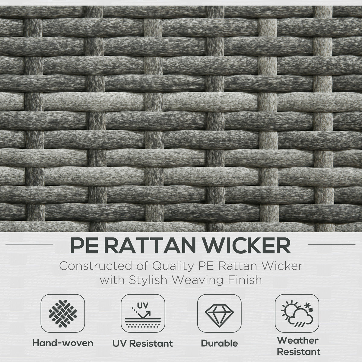 Rattan Wicker Outdoor Furniture Set - Grey, 3 Pieces w/ Loveseats & Table-Patio Furniture Sets-DECOROLALA