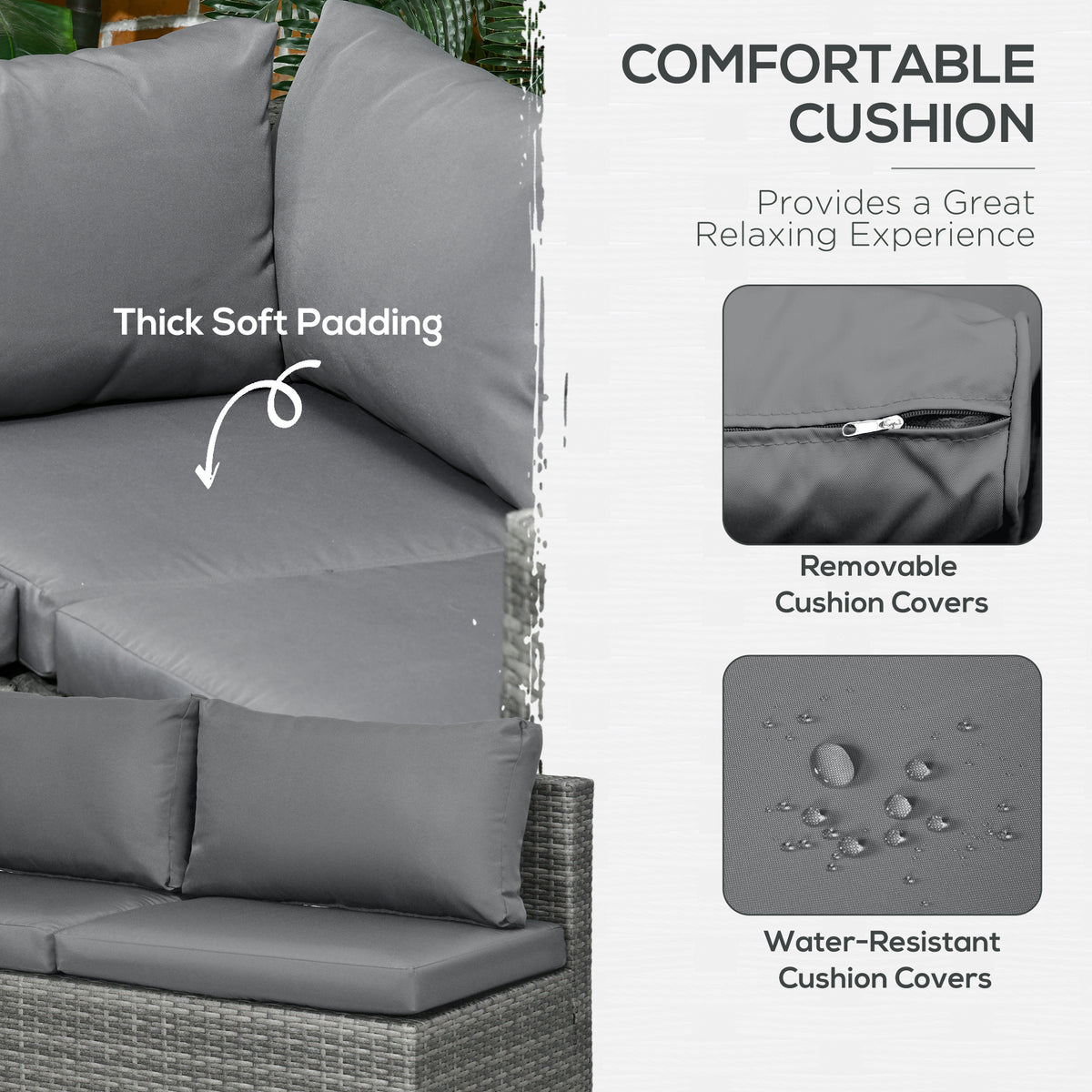 Rattan Wicker Outdoor Furniture Set - Grey, 3 Pieces w/ Loveseats & Table-Patio Furniture Sets-DECOROLALA