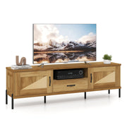 Rattan TV Stand for TVs up to 80" Mid Century Modern Media Console Table with 2 Storage Cabinets-Natural-Entertainment Centers & TV Stands-DECOROLALA