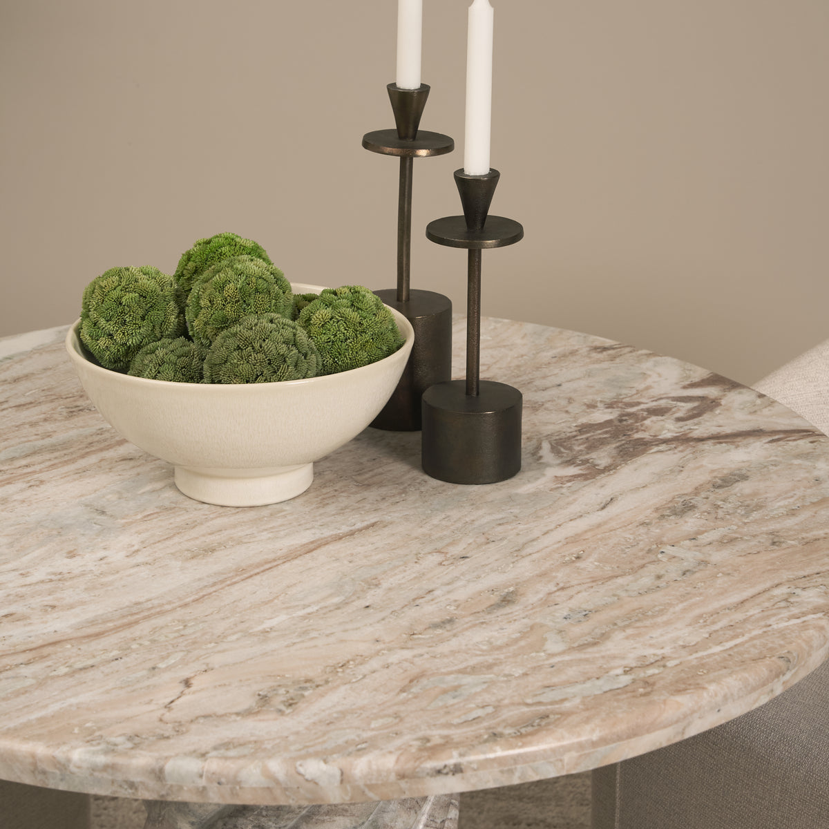 Ravello 42" Round Pedestal Dining Table | Pink Marble | Seats 4-Dining Tables-DECOROLALA