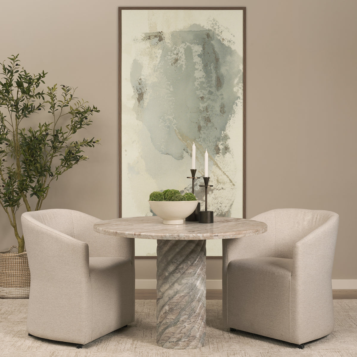 Ravello 42" Round Pedestal Dining Table | Pink Marble | Seats 4-Dining Tables-DECOROLALA