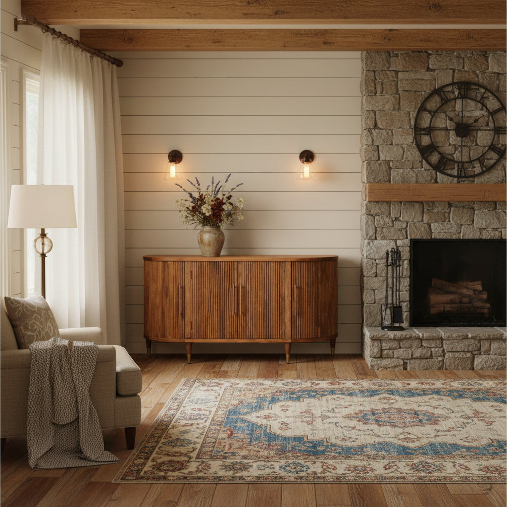 Ravello Curved 4-Door Sideboard - Amber Oak Solid Mango Wood-Sideboard-DECOROLALA