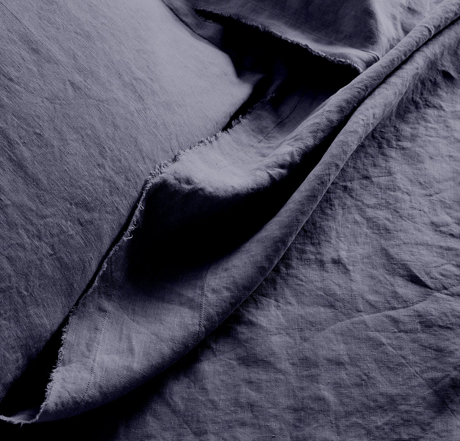 Raw Edged Charcoal Black - 100% Pure Linen | Linen Cotton Mix | 3 Piece Duvet Cover Set | 4 Piece Sheet Set | Handmade | Pre-washed | Soft-n/a-DECOROLALA