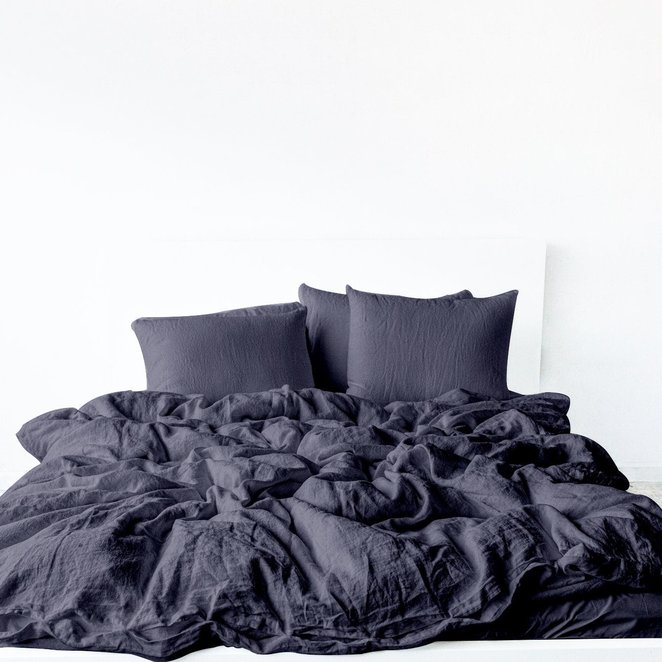 Raw Edged Charcoal Black - 100% Pure Linen | Linen Cotton Mix | 3 Piece Duvet Cover Set | 4 Piece Sheet Set | Handmade | Pre-washed | Soft-n/a-DECOROLALA