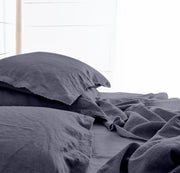 Raw Edged Charcoal Black - 100% Pure Linen | Linen Cotton Mix | 3 Piece Duvet Cover Set | 4 Piece Sheet Set | Handmade | Pre-washed | Soft-n/a-DECOROLALA