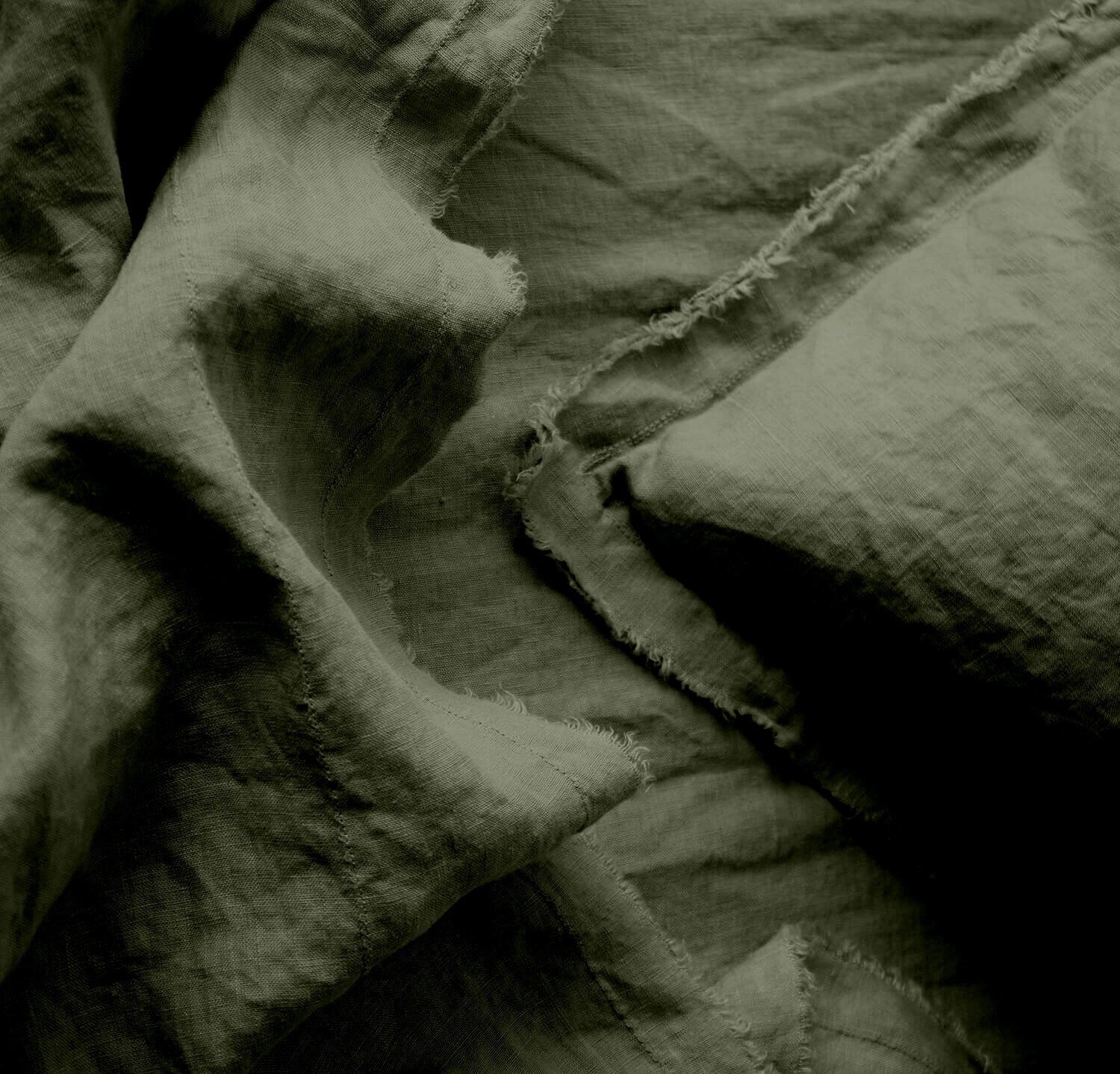 Raw Edged Moss Green - 100% Pure Linen | Linen Cotton Mix | 3 Piece Duvet Cover Set | 4 Piece Sheet Set | Handmade | Pre-washed | Soft-n/a-DECOROLALA