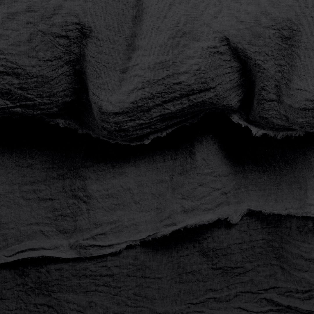 Raw Edged Pure Black - 100% Pure Linen | Linen Cotton Mix | 3 Piece Duvet Cover Set | 4 Piece Sheet Set | Handmade | Pre-washed | Soft-n/a-DECOROLALA