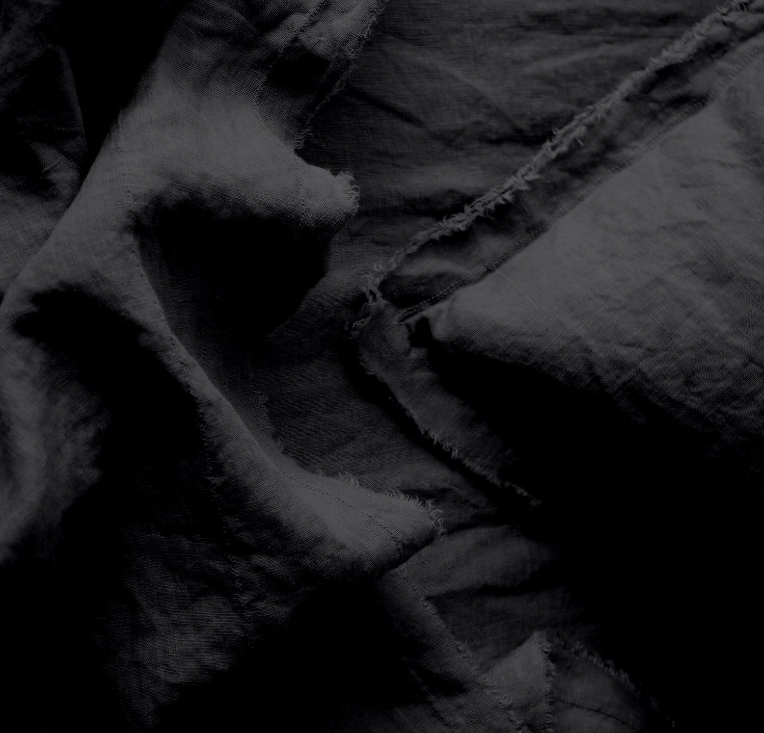 Raw Edged Pure Black - 100% Pure Linen | Linen Cotton Mix | 3 Piece Duvet Cover Set | 4 Piece Sheet Set | Handmade | Pre-washed | Soft-n/a-DECOROLALA