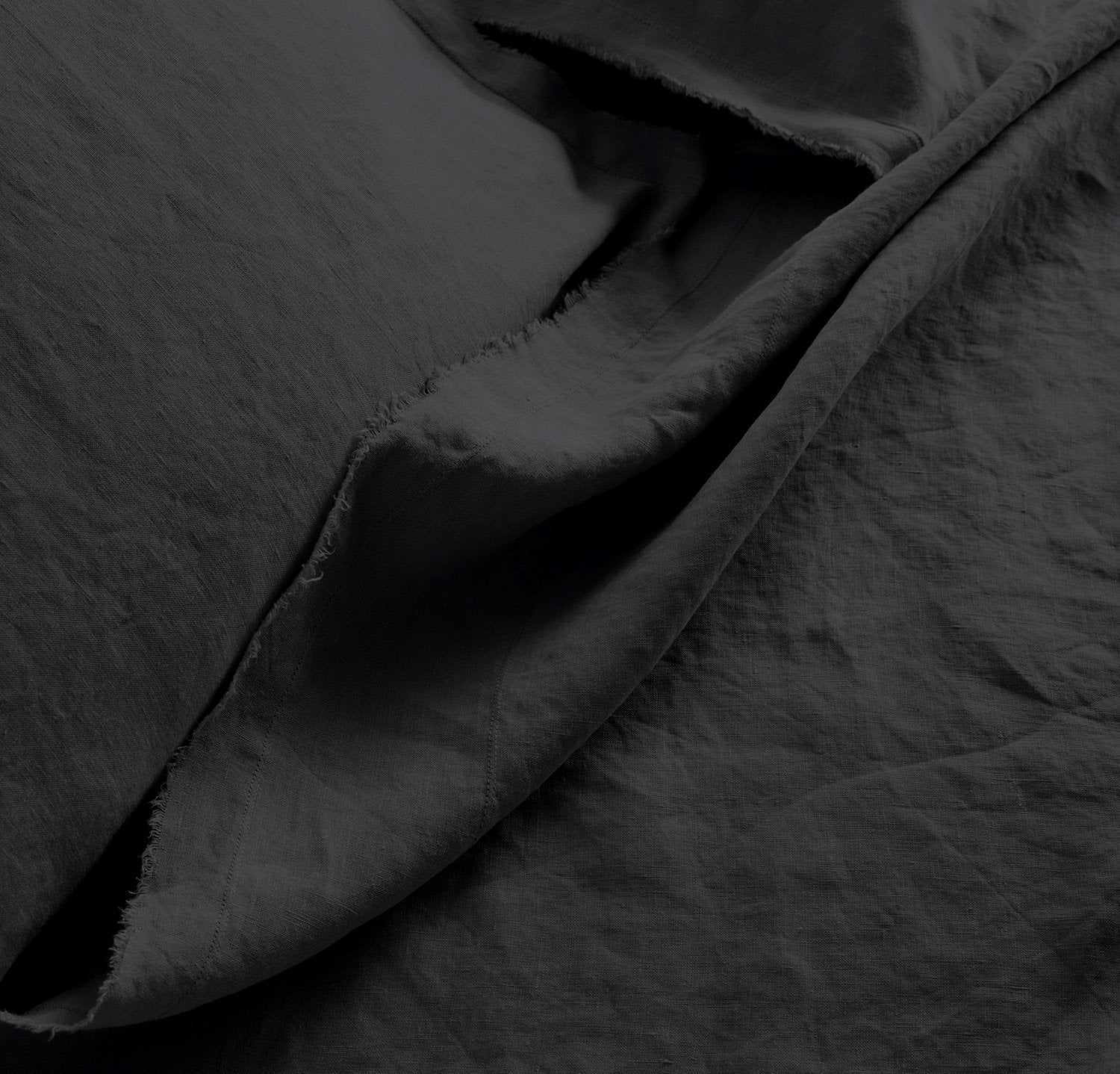 Raw Edged Pure Black - 100% Pure Linen | Linen Cotton Mix | 3 Piece Duvet Cover Set | 4 Piece Sheet Set | Handmade | Pre-washed | Soft-n/a-DECOROLALA