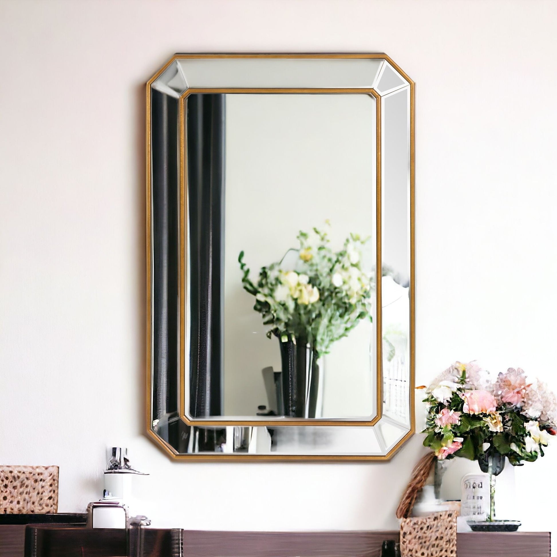 Recatngle Gold Leaf Mirror With Angled Corners Frame-Mirrors-DECOROLALA