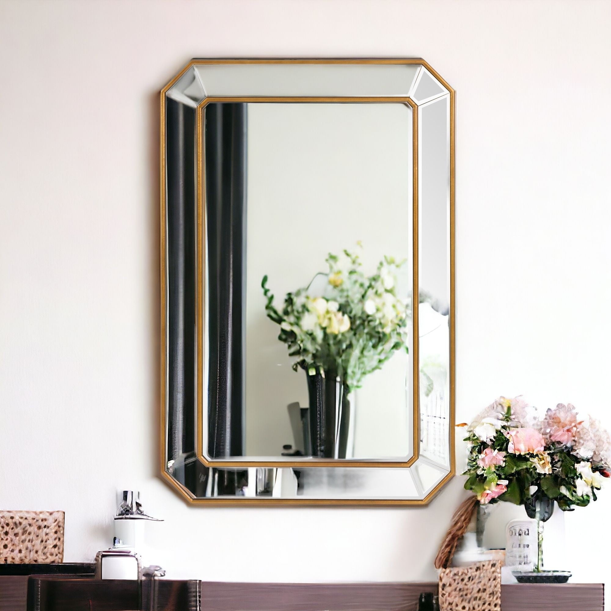 Recatngle Gold Leaf Mirror With Angled Corners Frame-Mirrors-DECOROLALA