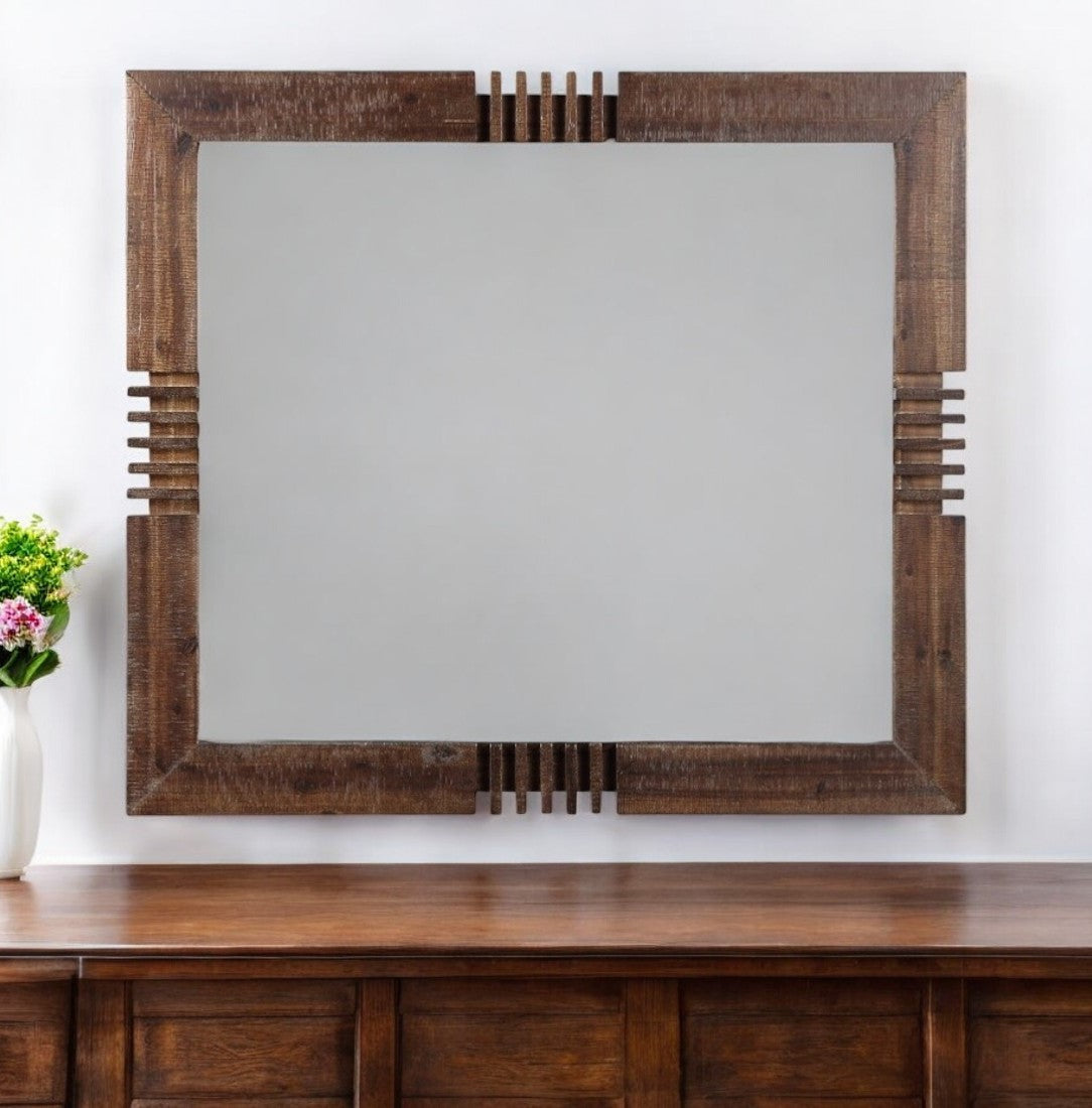 Reclaimed Oak Finish Rectangular Mirror-Mirrors-DECOROLALA
