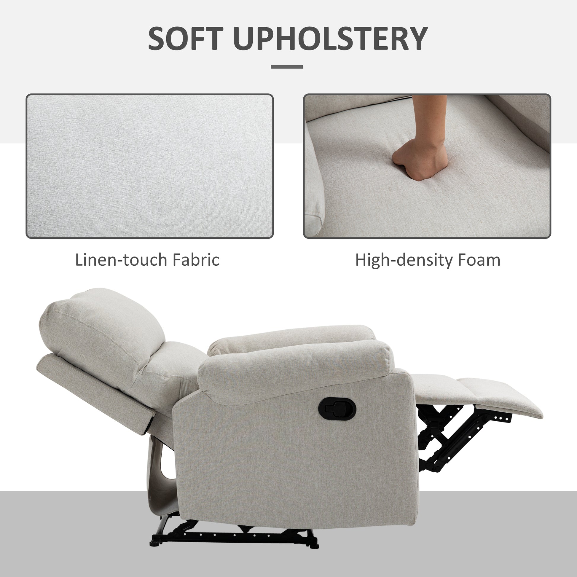 Recliner Chair, Manual Reclining with Footrest, Cream White, Living Room/Bedroom-DECOROLALA