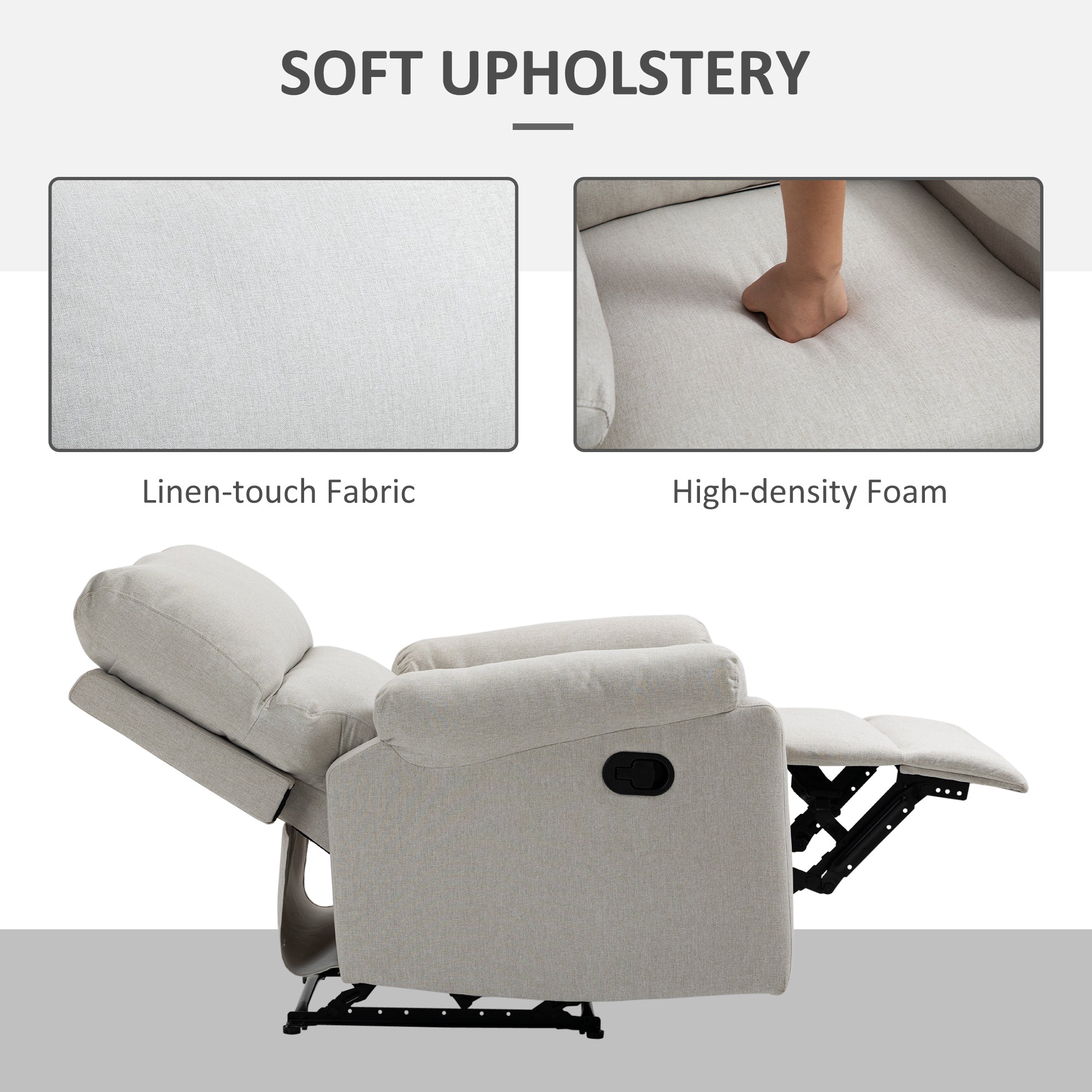 Recliner Chair, Manual Reclining with Footrest, Cream White, Living Room/Bedroom-DECOROLALA