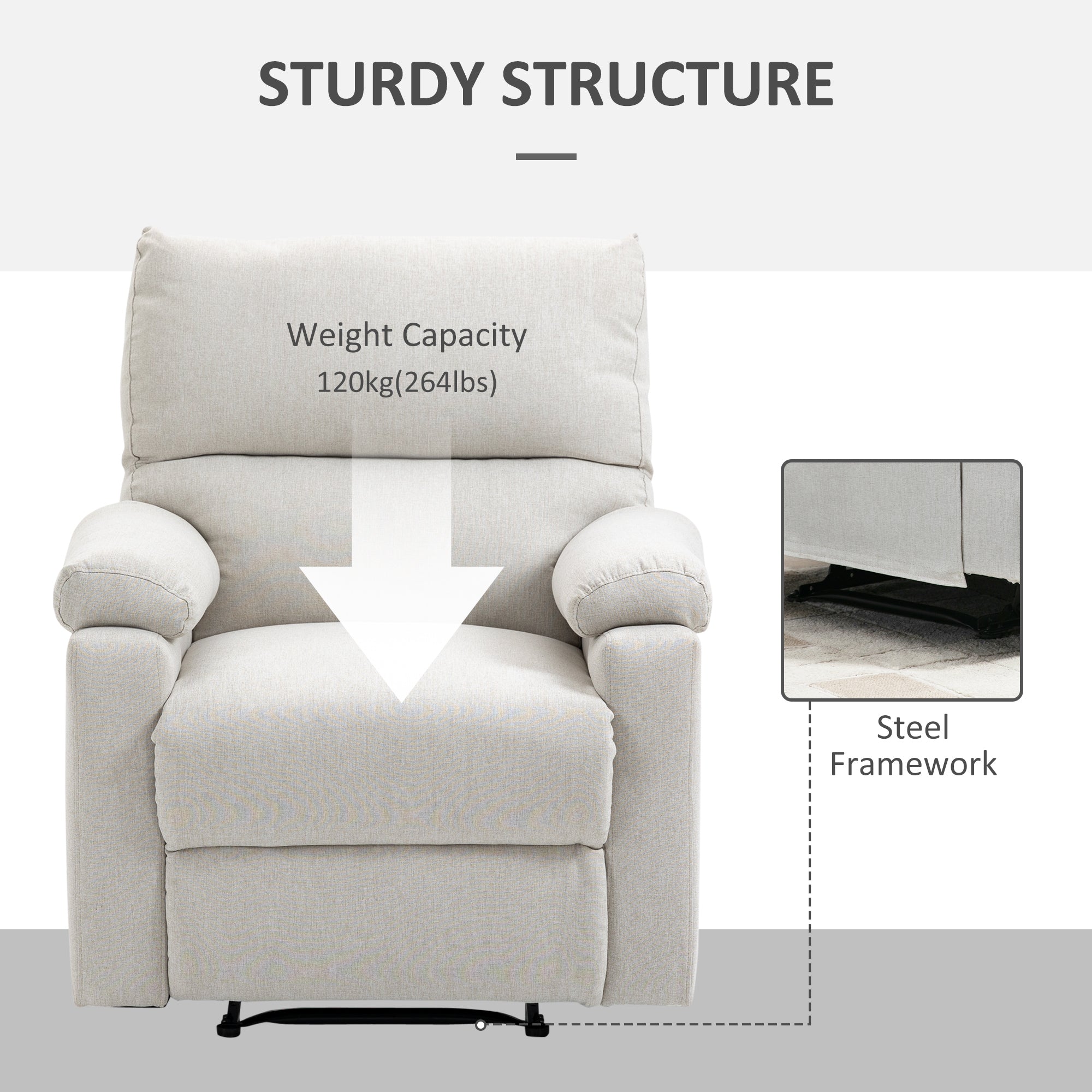 Recliner Chair, Manual Reclining with Footrest, Cream White, Living Room/Bedroom-DECOROLALA