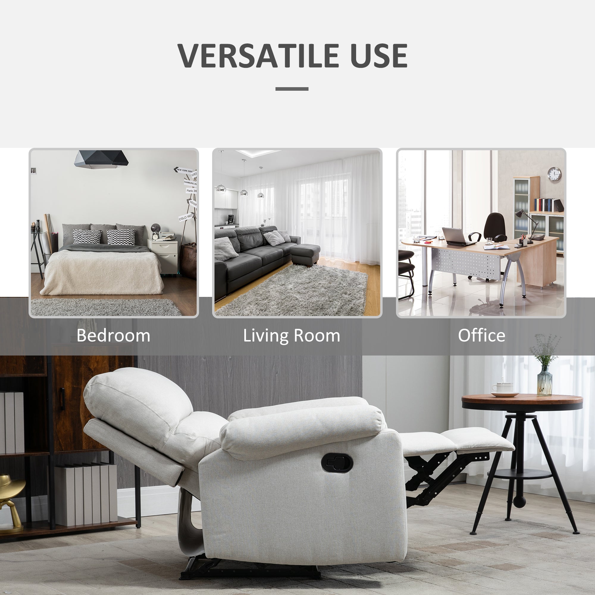 Recliner Chair, Manual Reclining with Footrest, Cream White, Living Room/Bedroom-DECOROLALA
