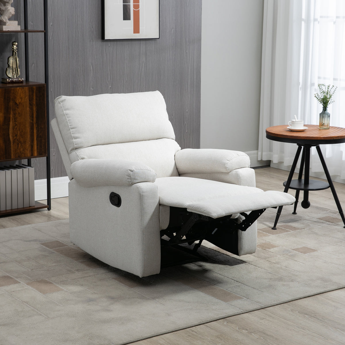 Recliner Chair, Manual Reclining with Footrest, Cream White, Living Room/Bedroom-DECOROLALA