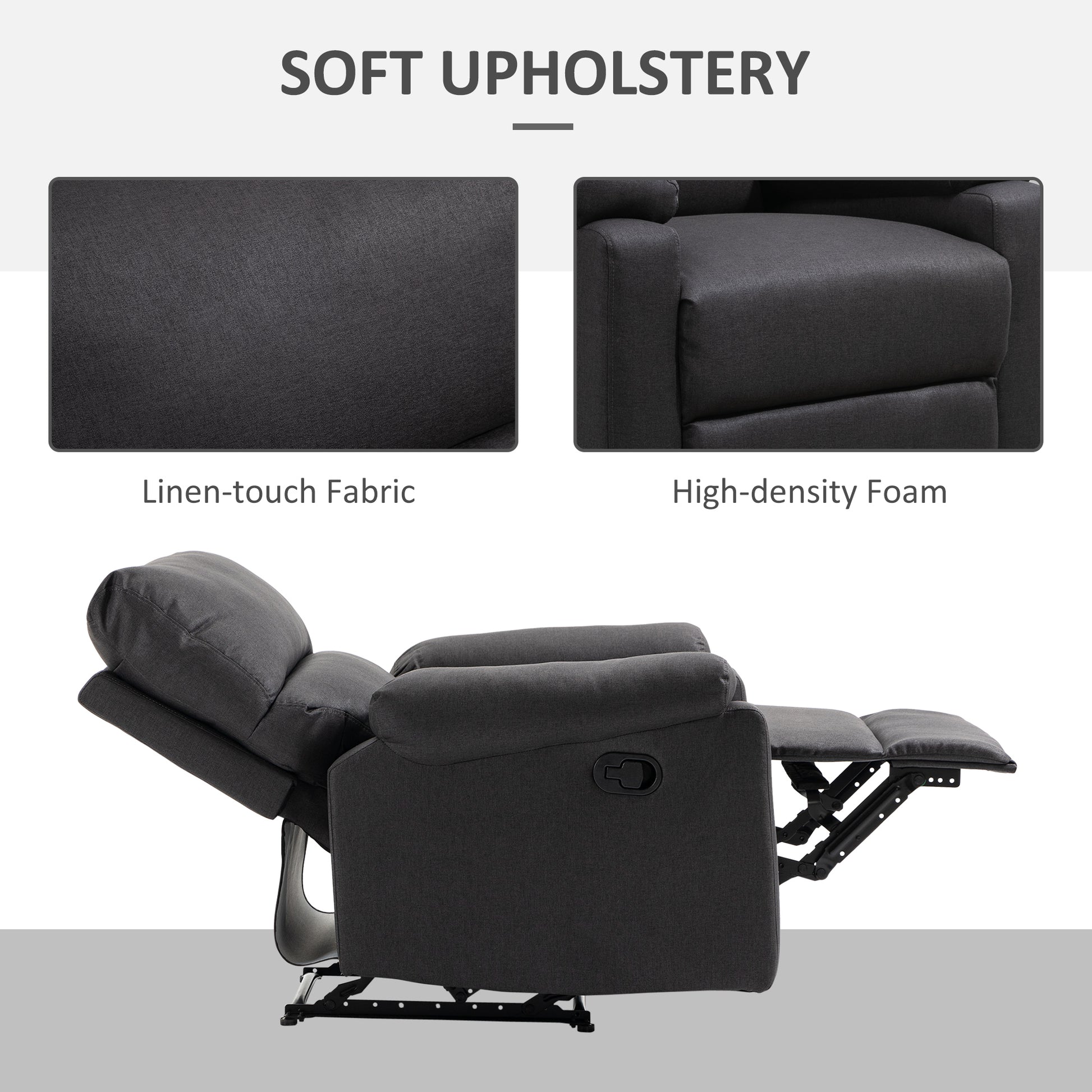 Recliner Chair, Manual Reclining with Footrest, Dark Grey, Living Room-DECOROLALA