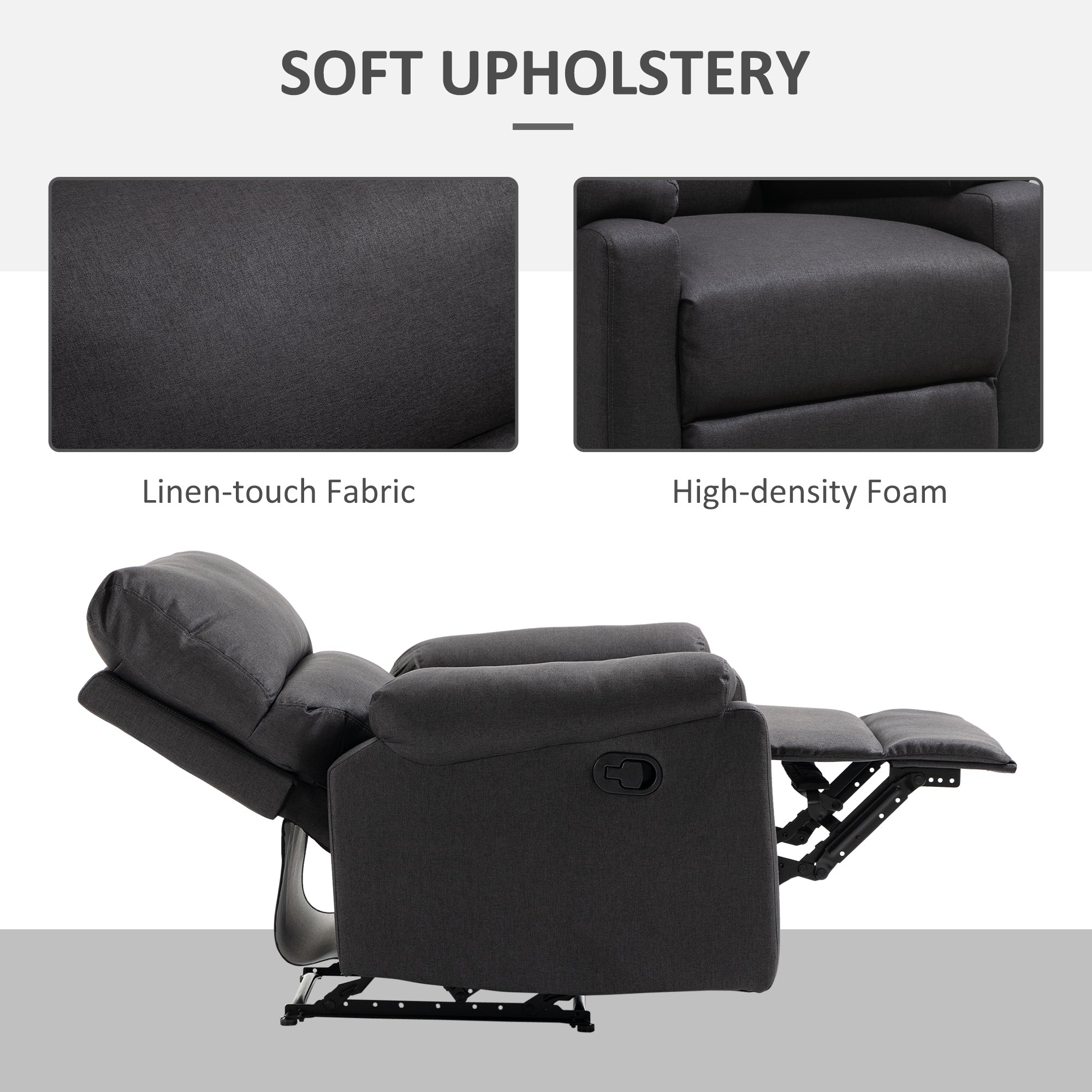 Recliner Chair, Manual Reclining with Footrest, Dark Grey, Living Room-DECOROLALA