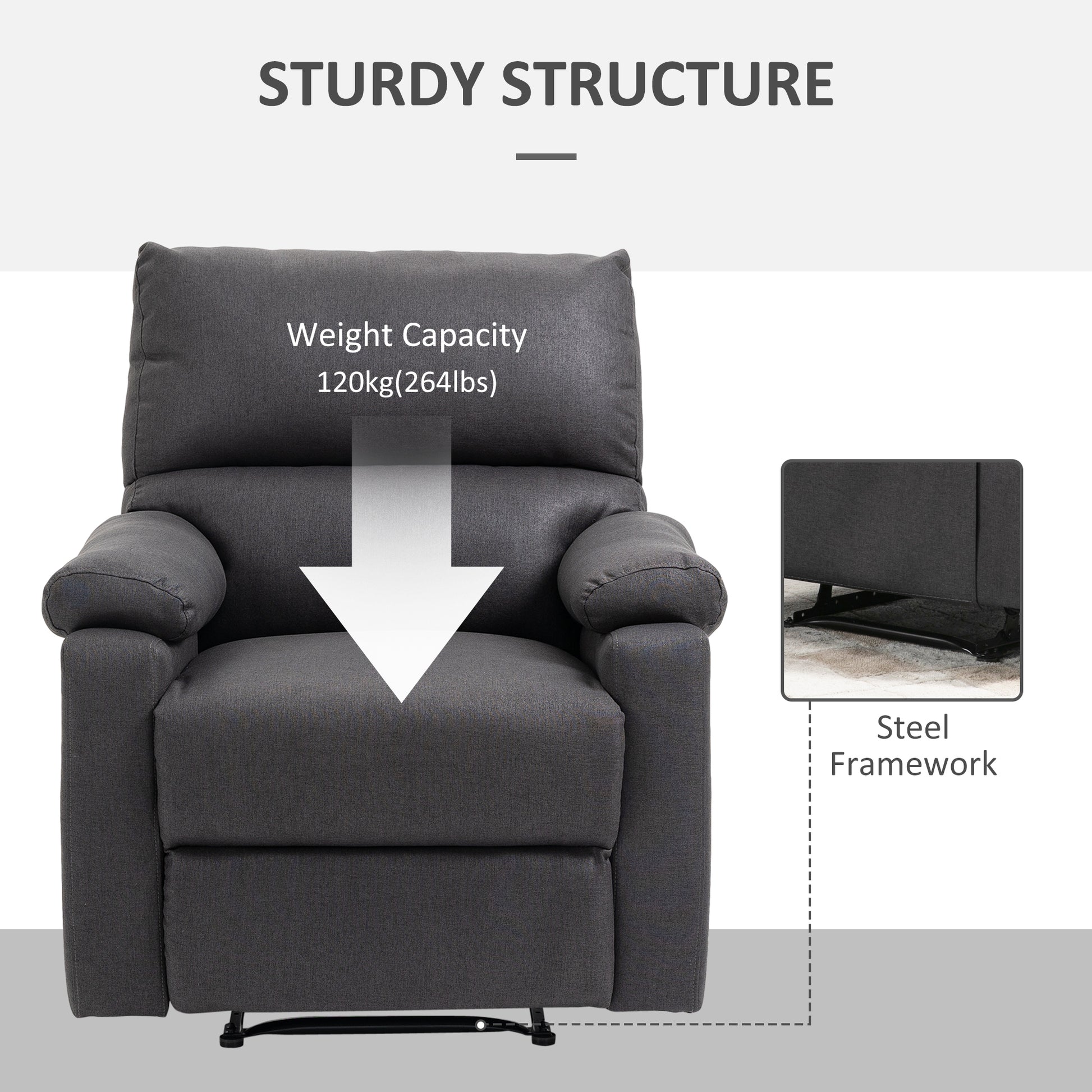 Recliner Chair, Manual Reclining with Footrest, Dark Grey, Living Room-DECOROLALA