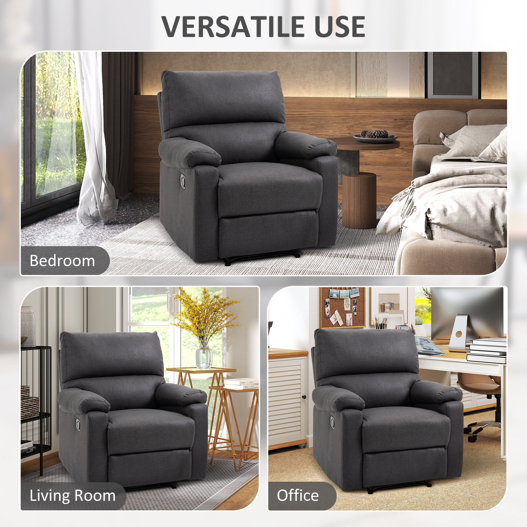 Recliner Chair, Manual Reclining with Footrest, Dark Grey, Living Room-DECOROLALA