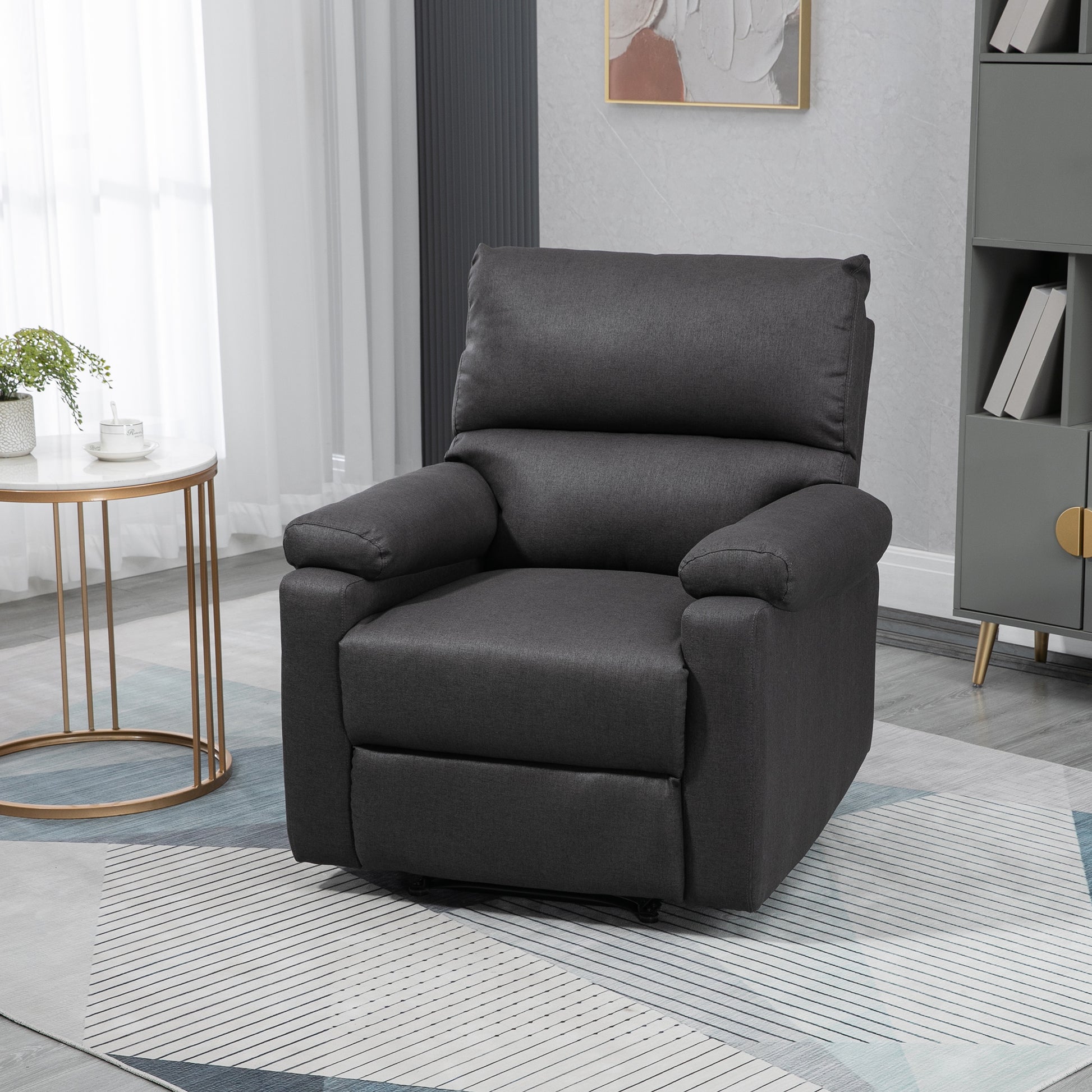 Recliner Chair, Manual Reclining with Footrest, Dark Grey, Living Room-DECOROLALA