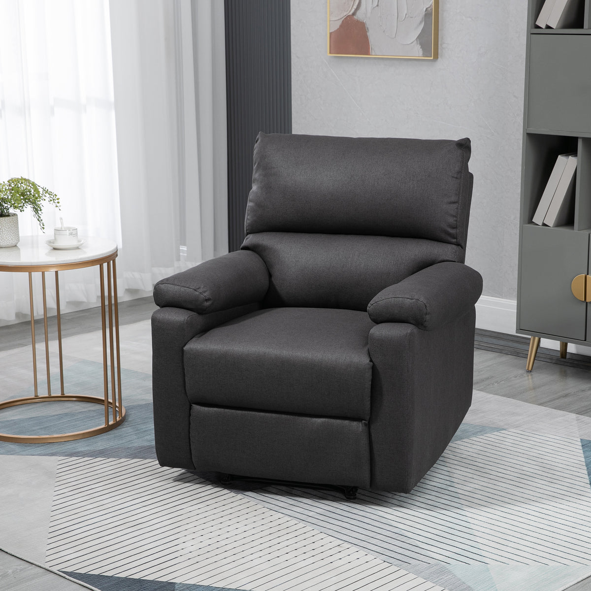 Recliner Chair, Manual Reclining with Footrest, Dark Grey, Living Room-DECOROLALA