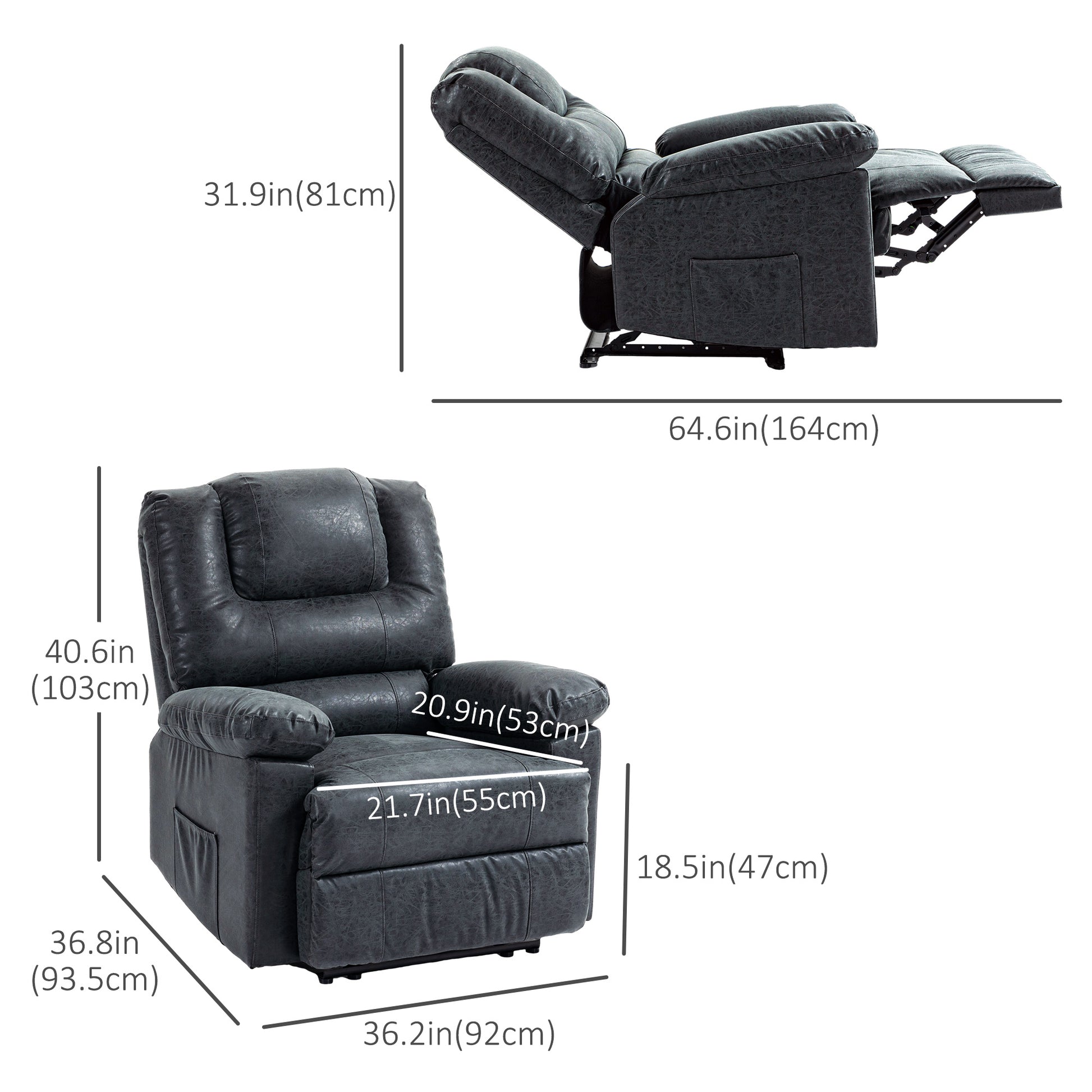 Recliner Chair PU Leather Black Manual Footrest-DECOROLALA