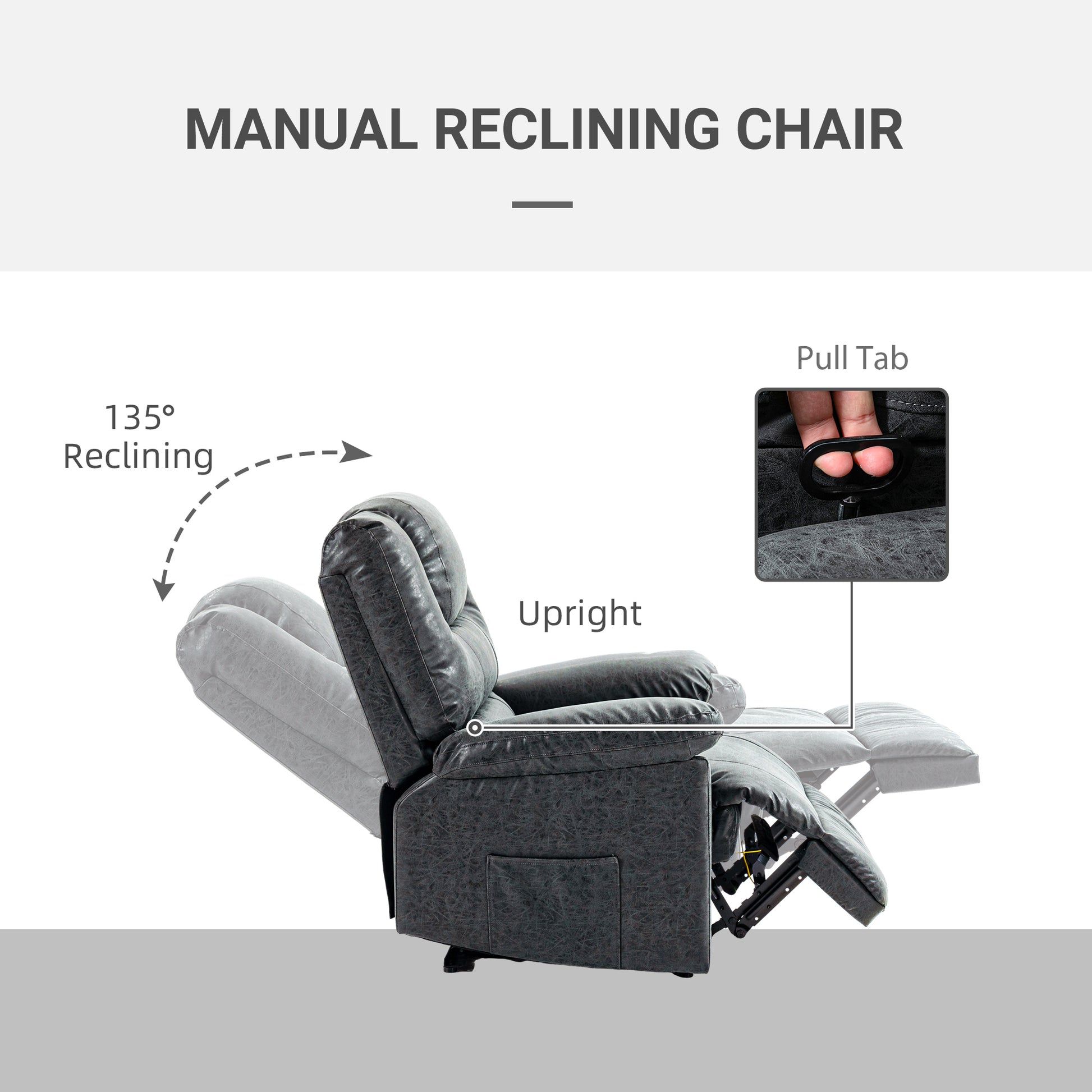 Recliner Chair PU Leather Black Manual Footrest-DECOROLALA