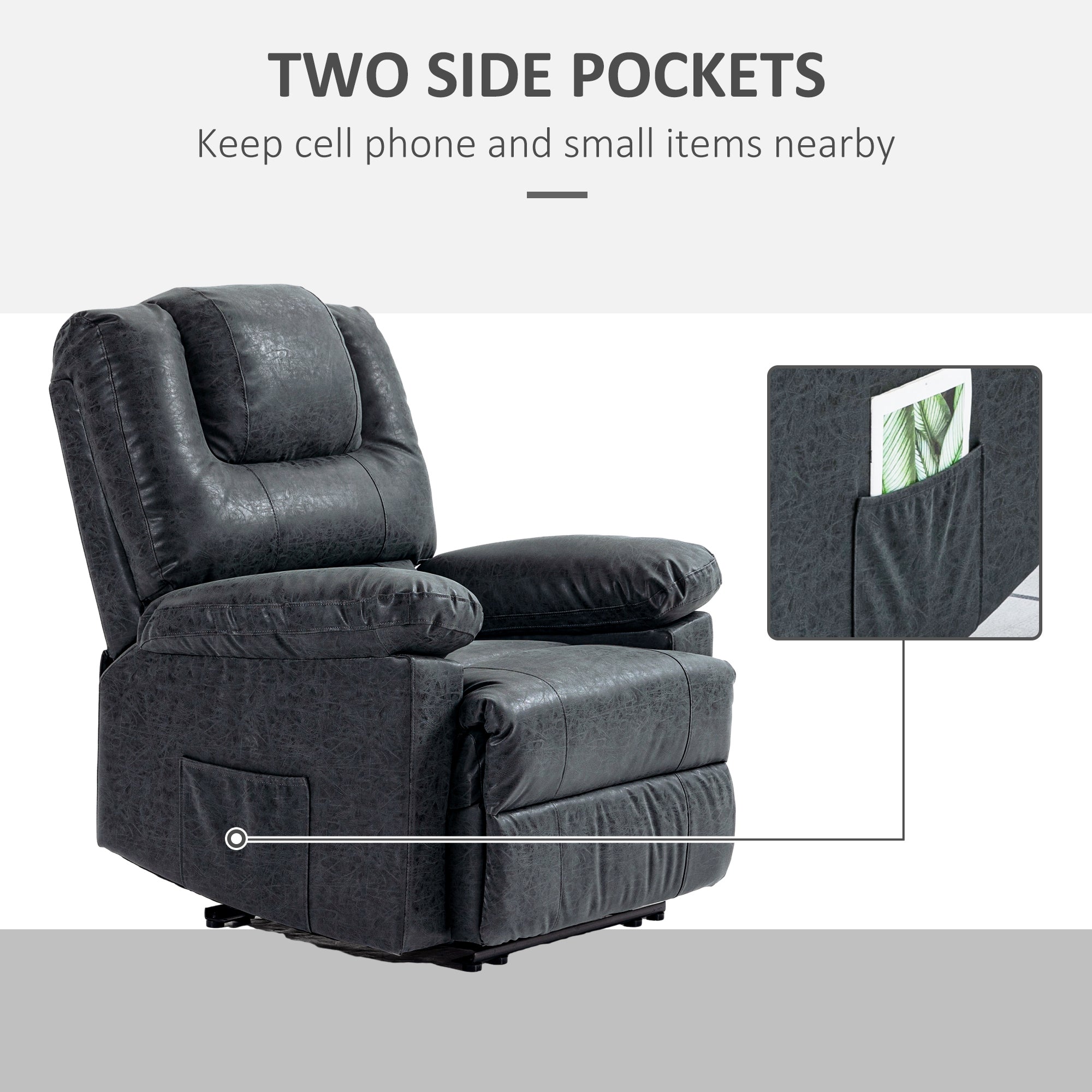 Recliner Chair PU Leather Black Manual Footrest-DECOROLALA