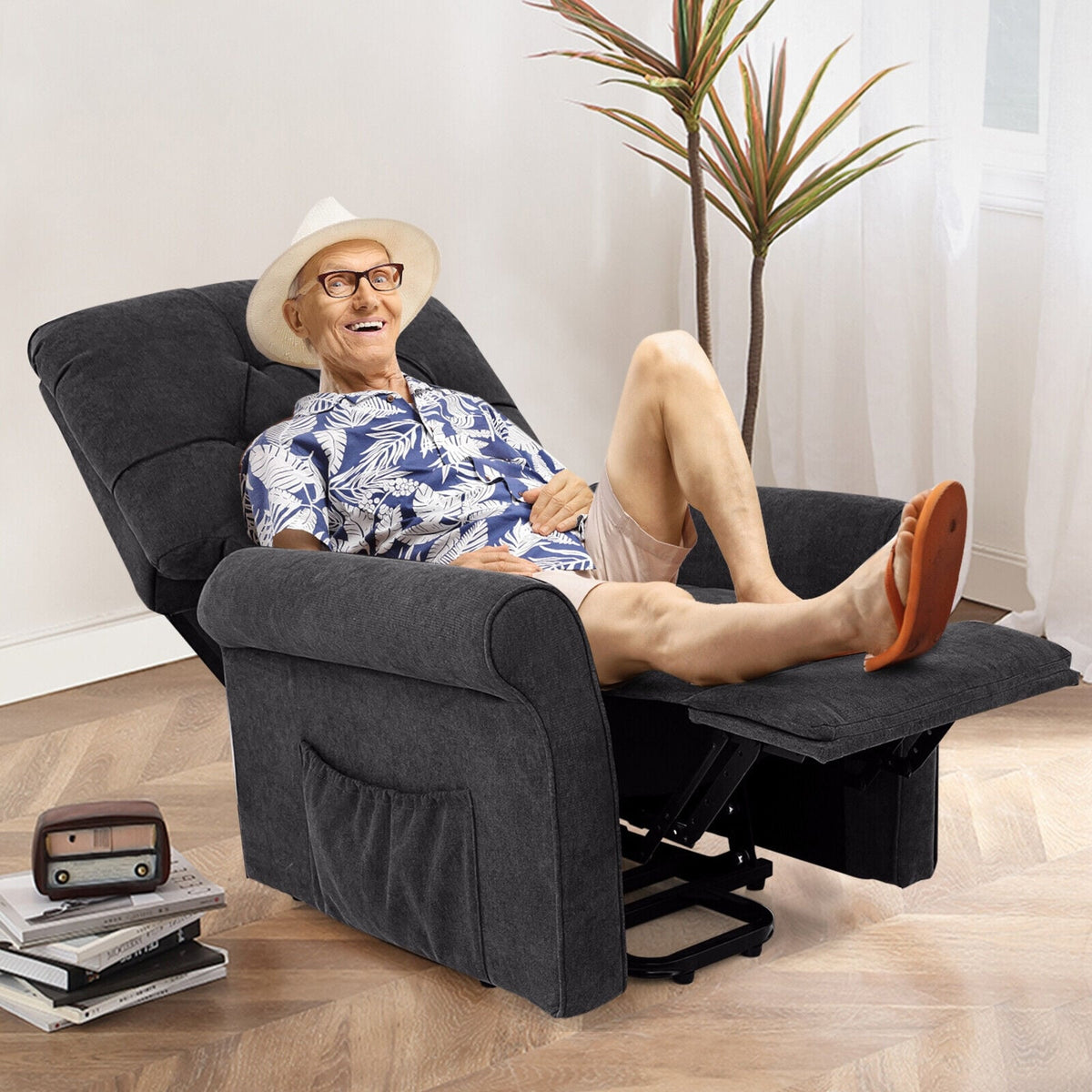 Recliner Chair Sofa for Elderly with Side Pocket and Remote Control-Black-Recliners-DECOROLALA