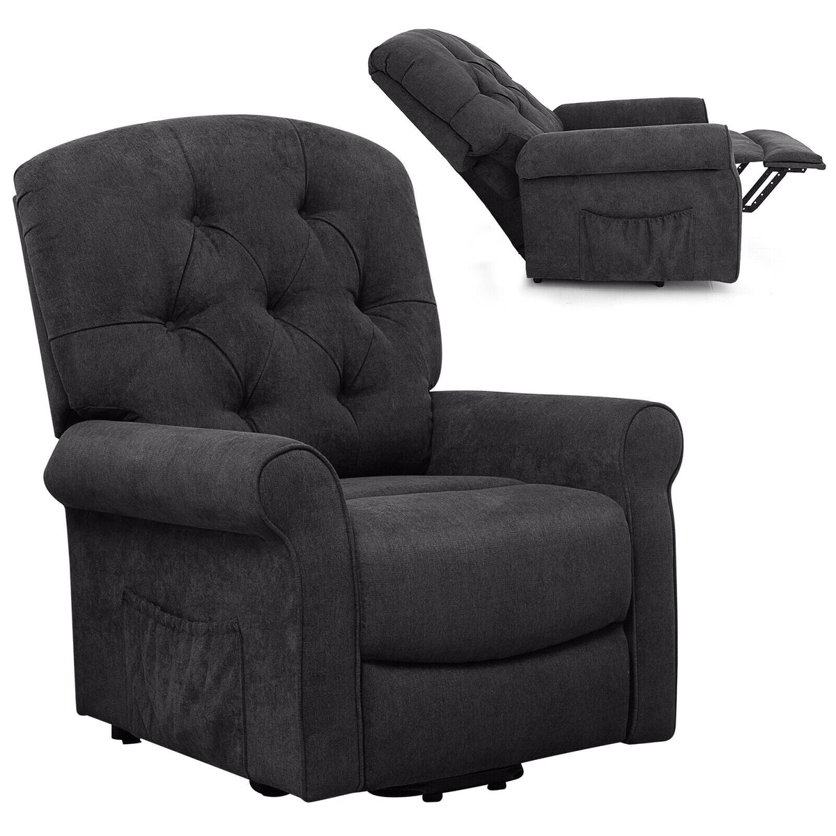 Recliner Chair Sofa for Elderly with Side Pocket and Remote Control-Black-Recliners-DECOROLALA
