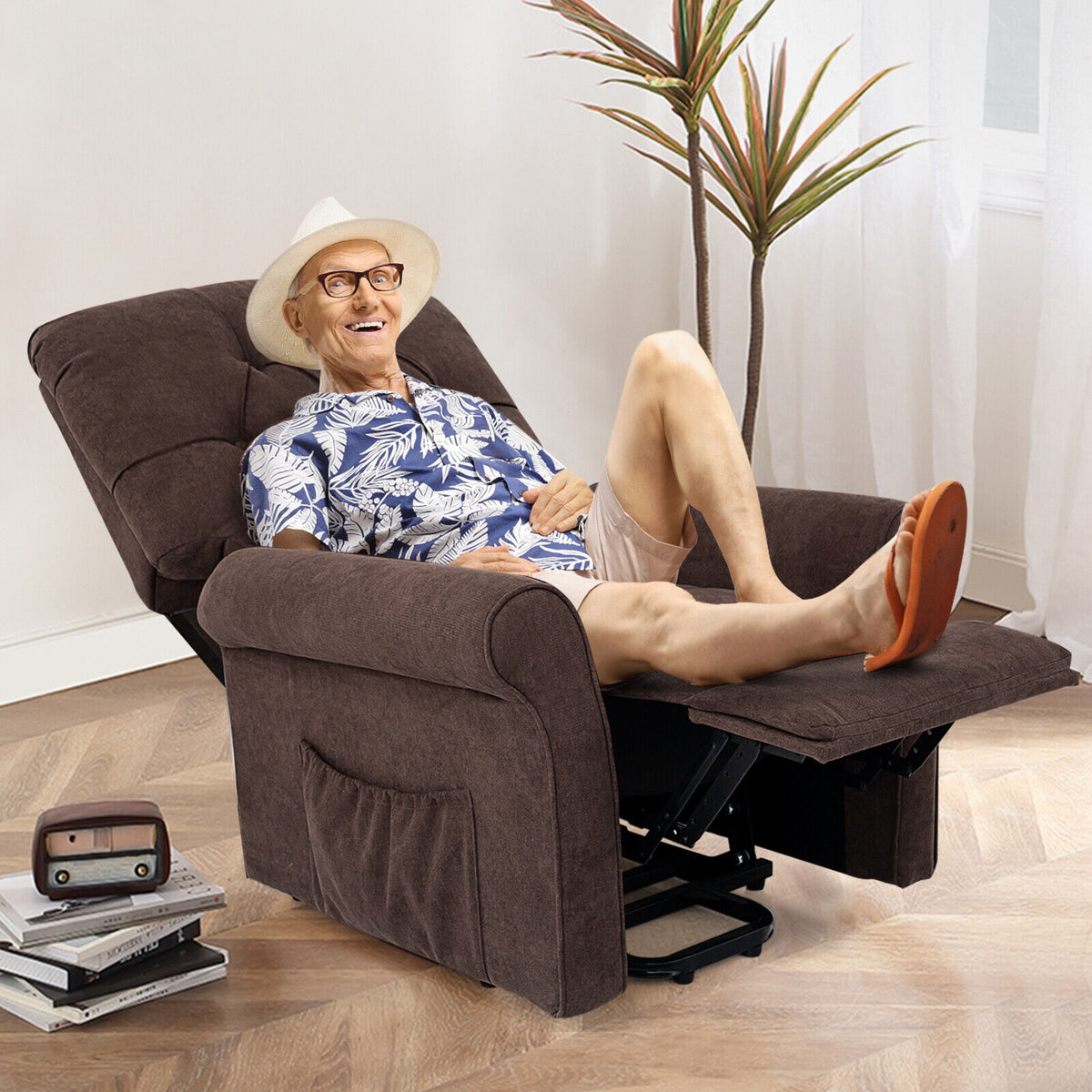 Recliner Chair Sofa for Elderly with Side Pocket and Remote Control-Brown-Recliners-DECOROLALA