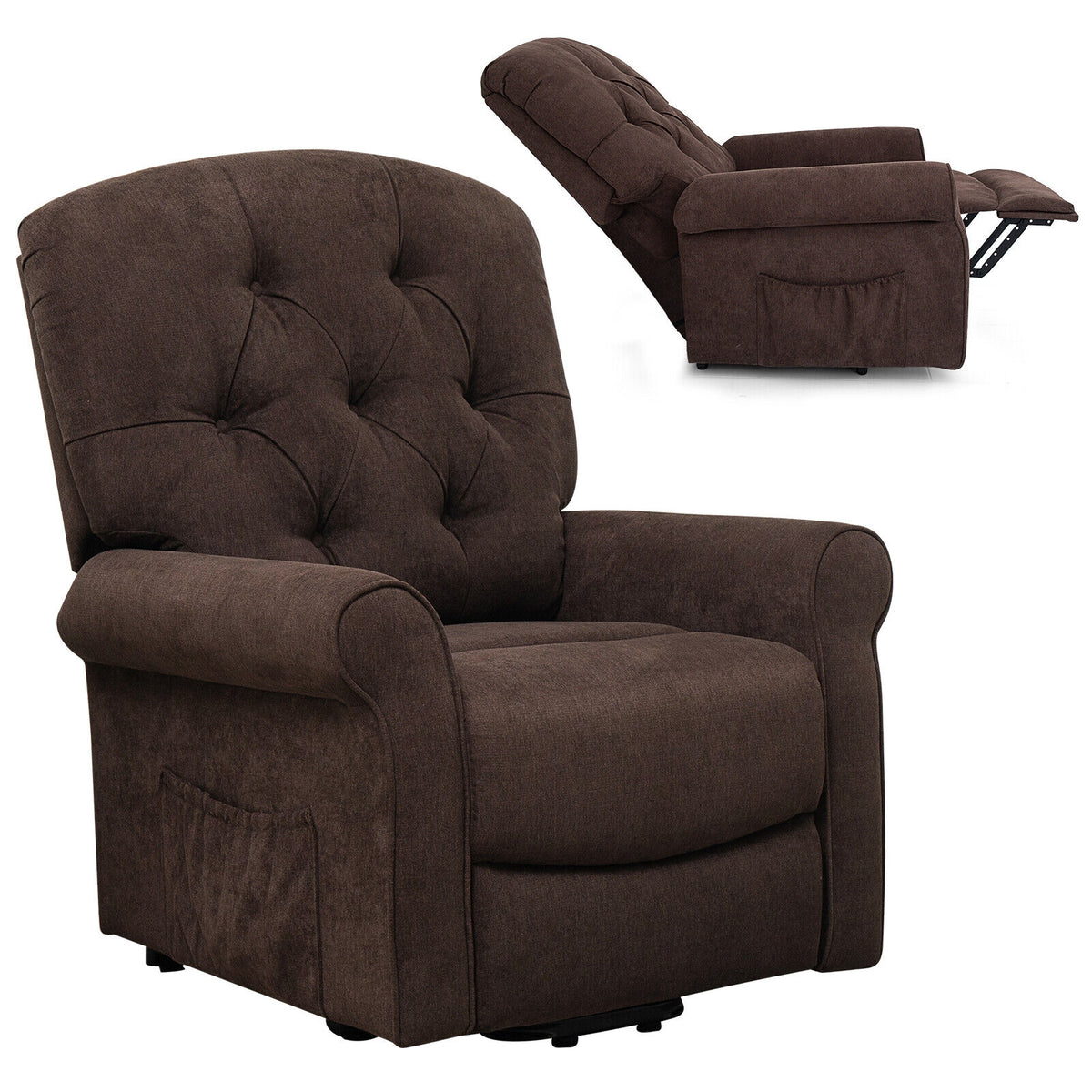 Recliner Chair Sofa for Elderly with Side Pocket and Remote Control-Brown-Recliners-DECOROLALA