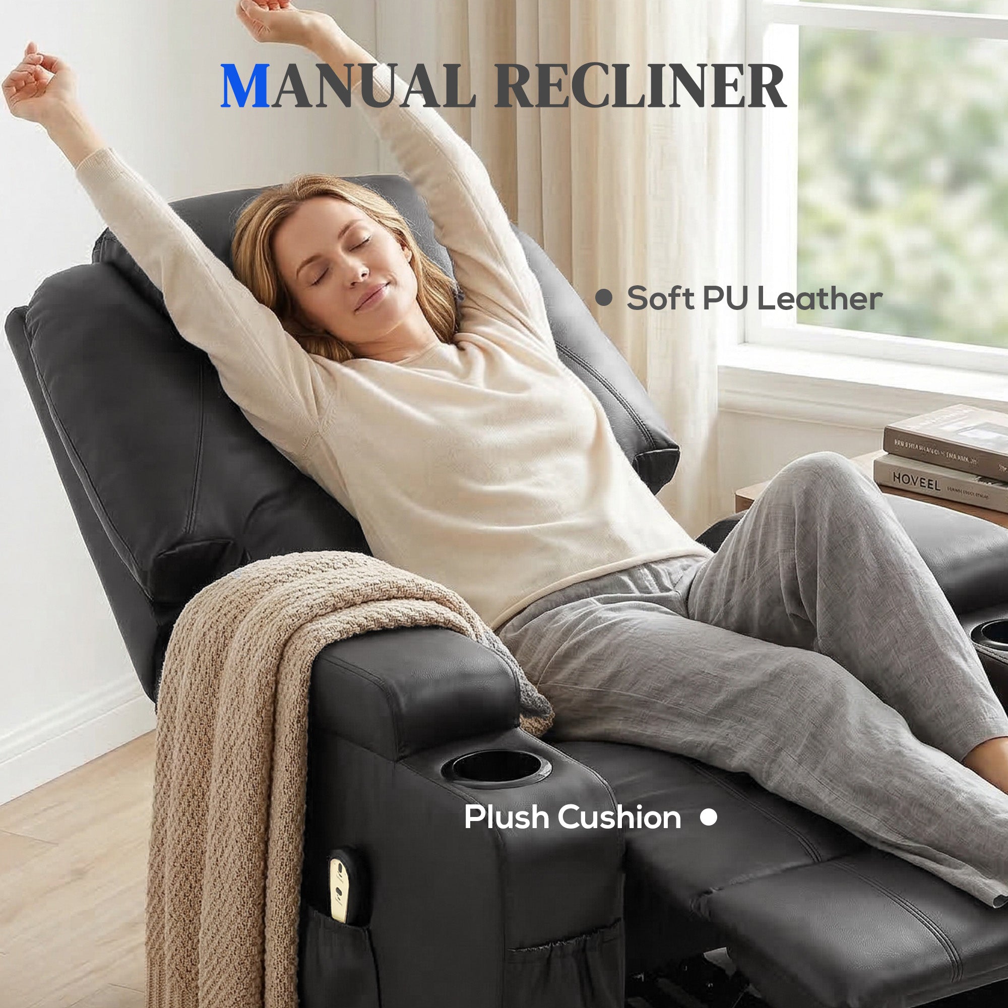 Recliner Lift Chair, PU Leather, High Back, Remote, Footrest, Black-DECOROLALA