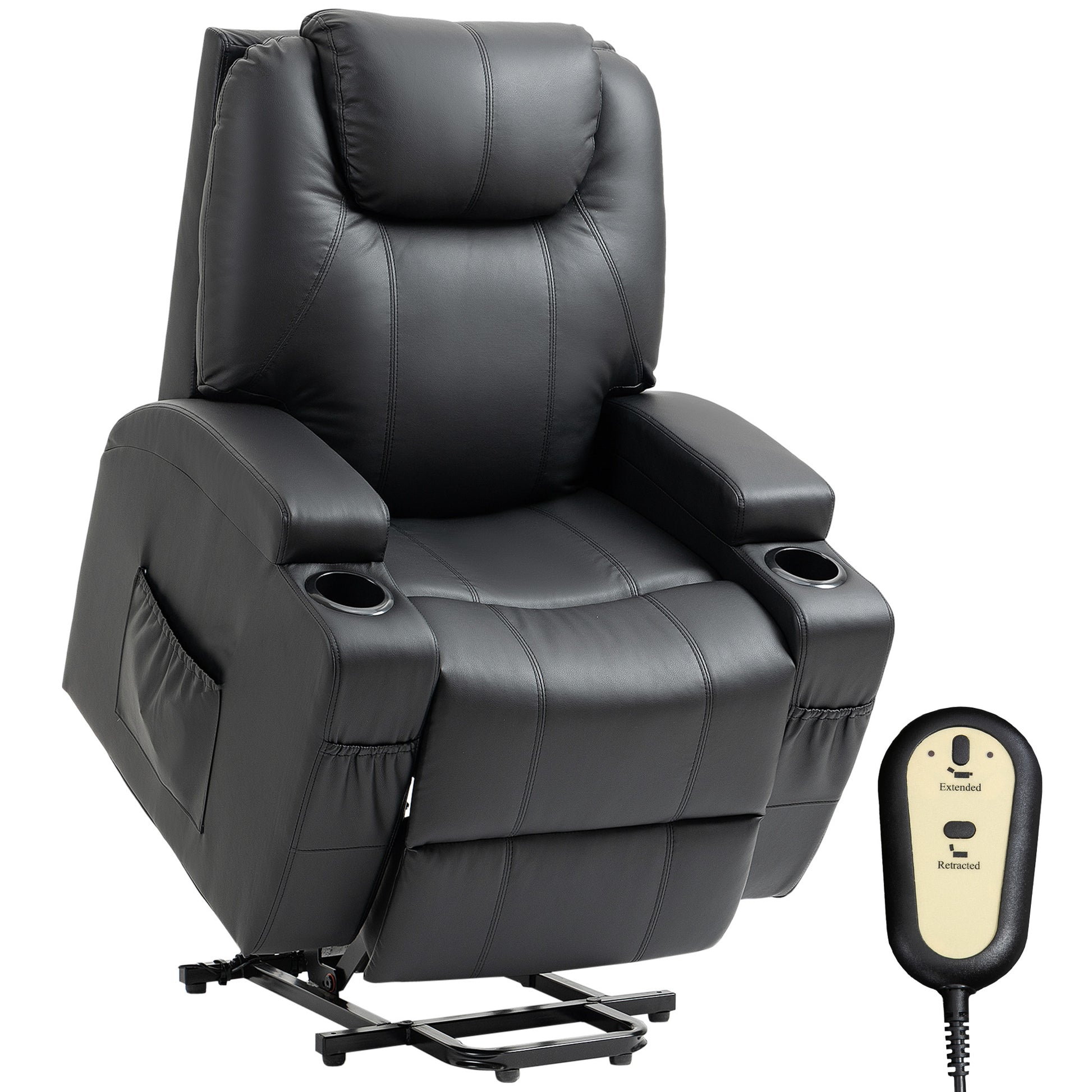 Recliner Lift Chair, PU Leather, High Back, Remote, Footrest, Black-DECOROLALA