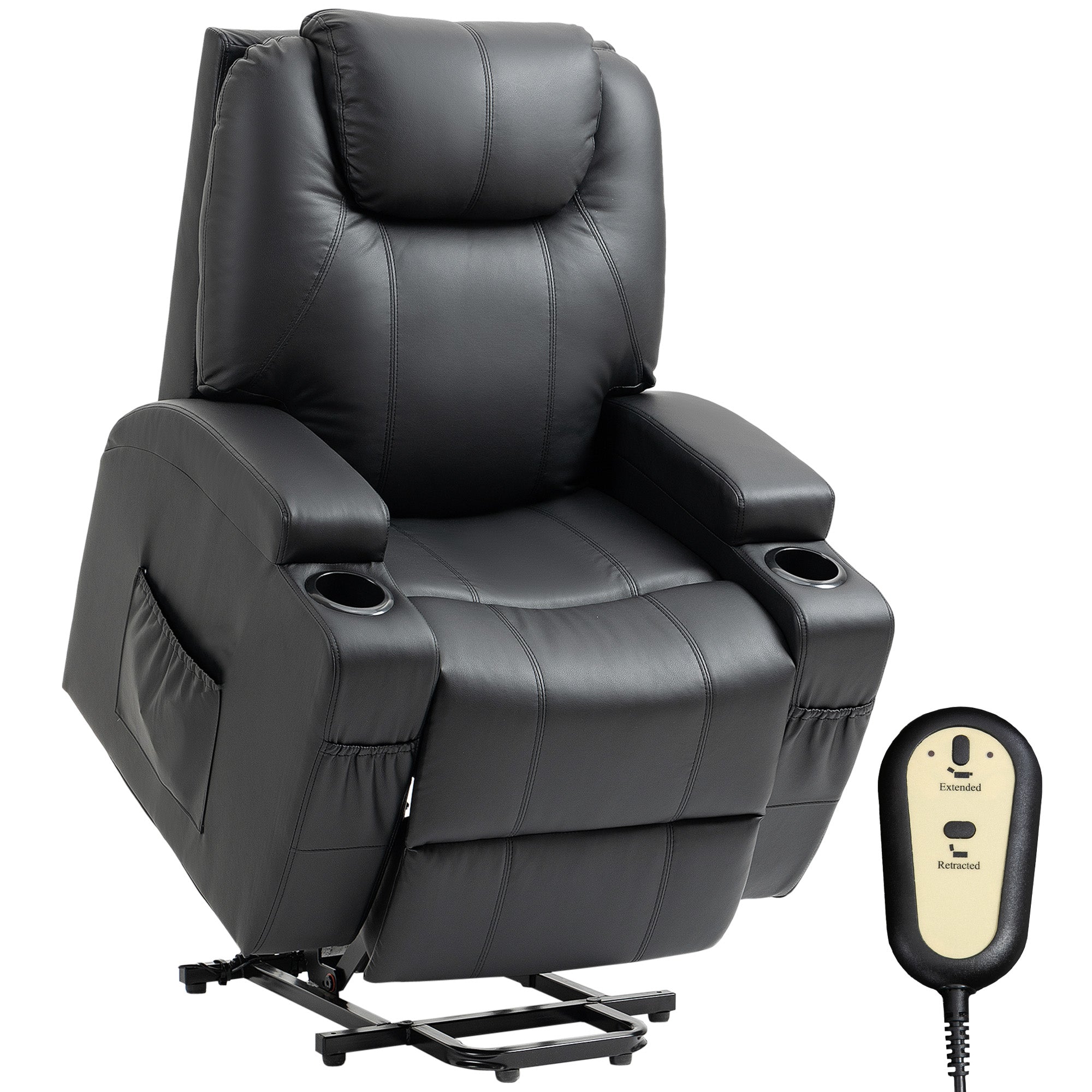 Recliner Lift Chair, PU Leather, High Back, Remote, Footrest, Black-DECOROLALA