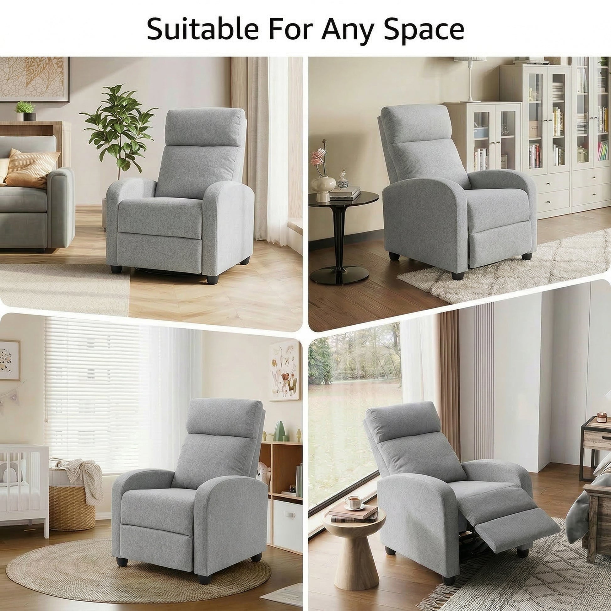 Recliner Sofa Armchair, Single Light Grey Linen-Touch Home Theater Seating-DECOROLALA