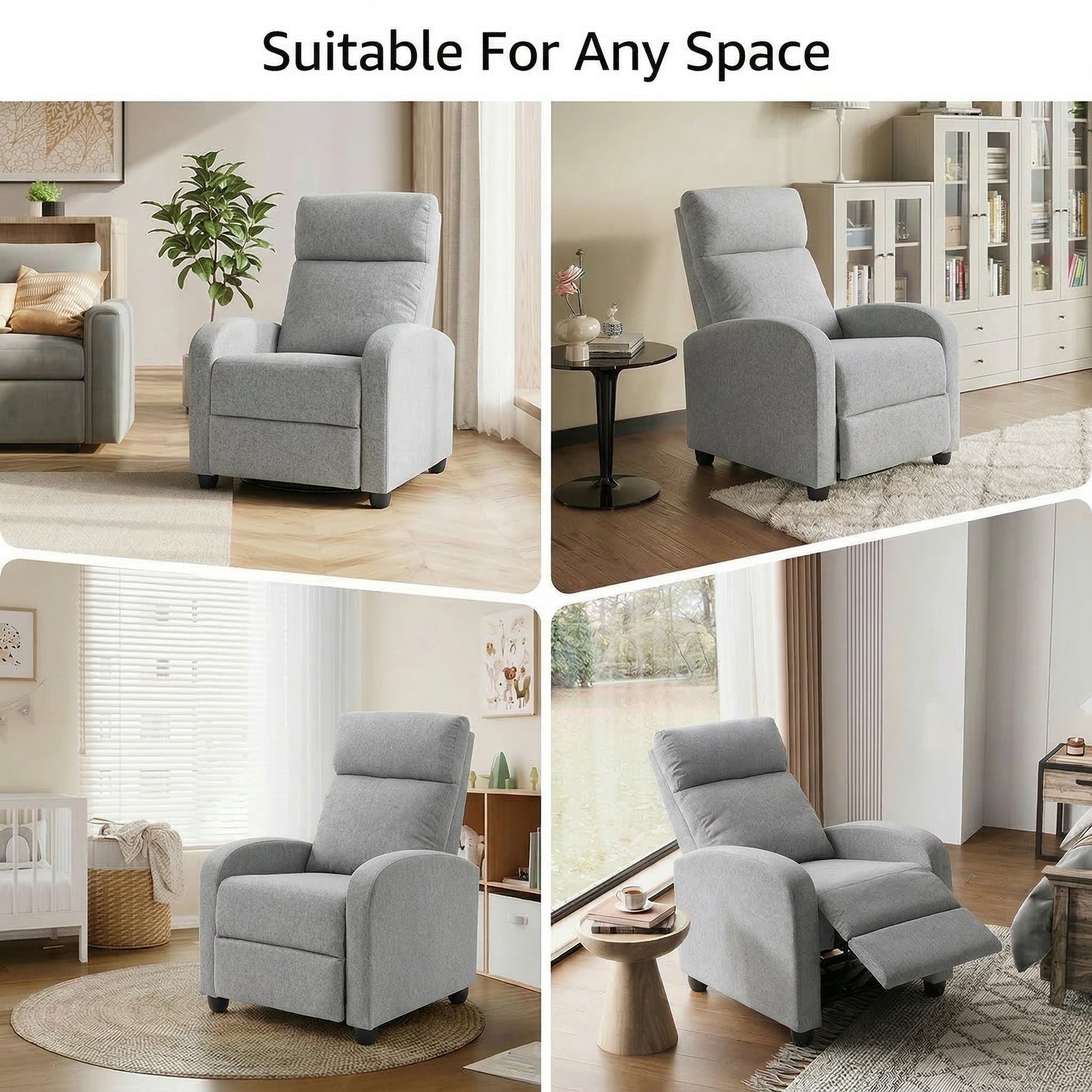 Recliner Sofa Armchair, Single Light Grey Linen-Touch Home Theater Seating-DECOROLALA