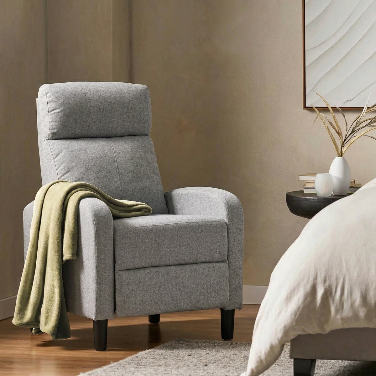 Recliner Sofa Armchair, Single Light Grey Linen-Touch Home Theater Seating-DECOROLALA