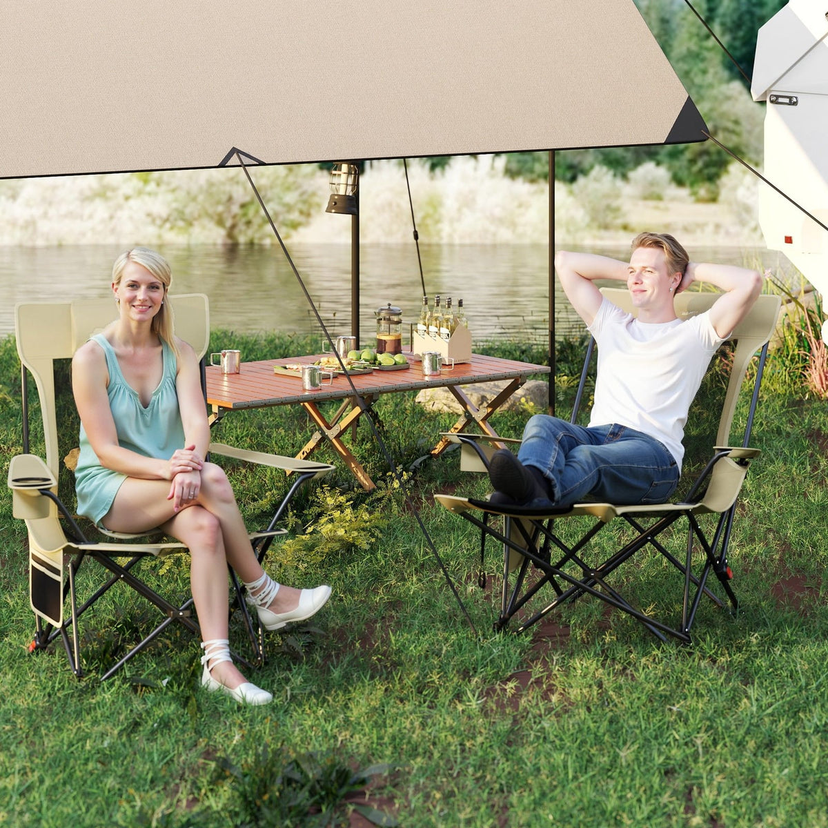 Reclining Camping Chair with Removable Footrest and Adjustable Backrest-Green-Camping Furniture-DECOROLALA