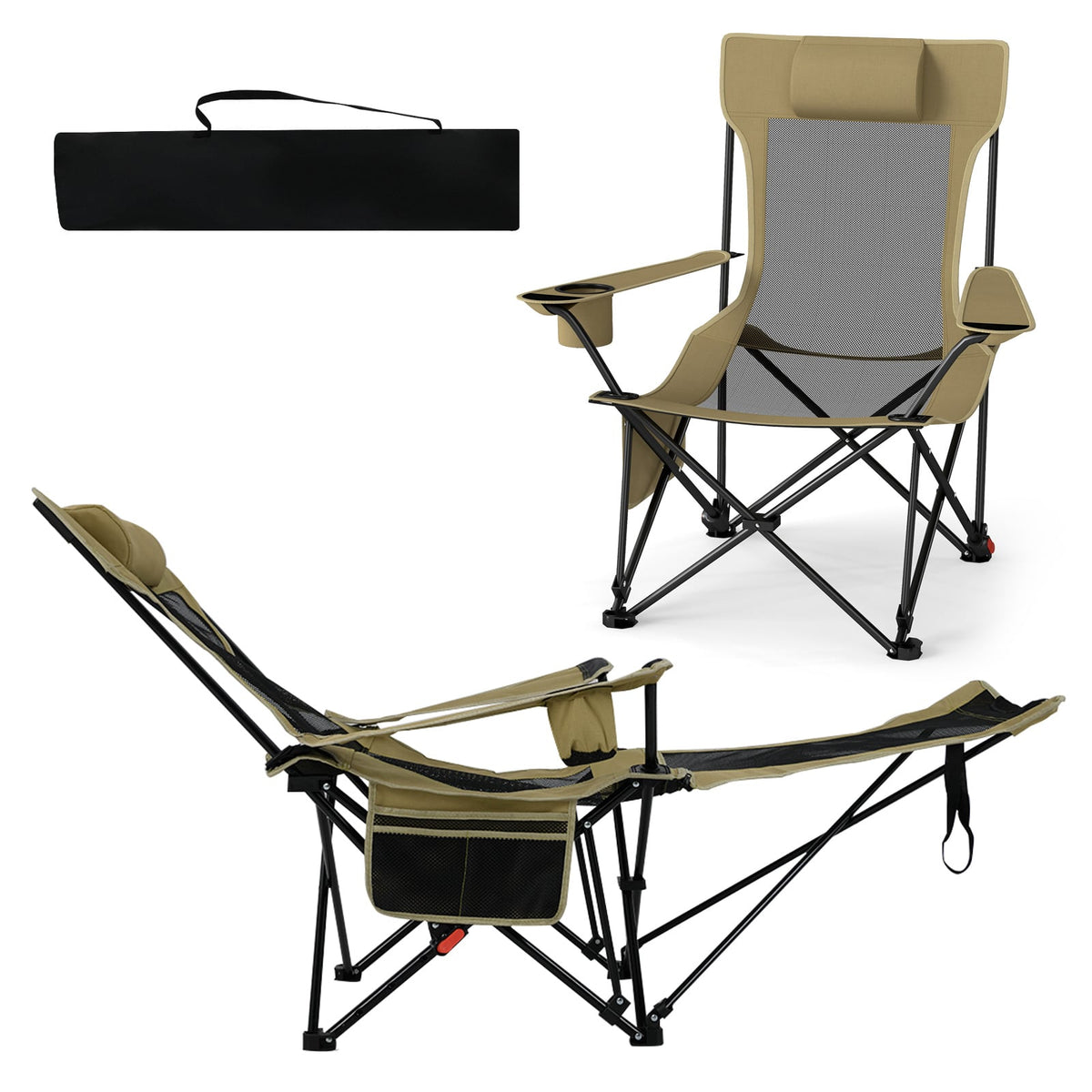 Reclining Camping Chair with Removable Footrest and Adjustable Backrest-Green-Camping Furniture-DECOROLALA