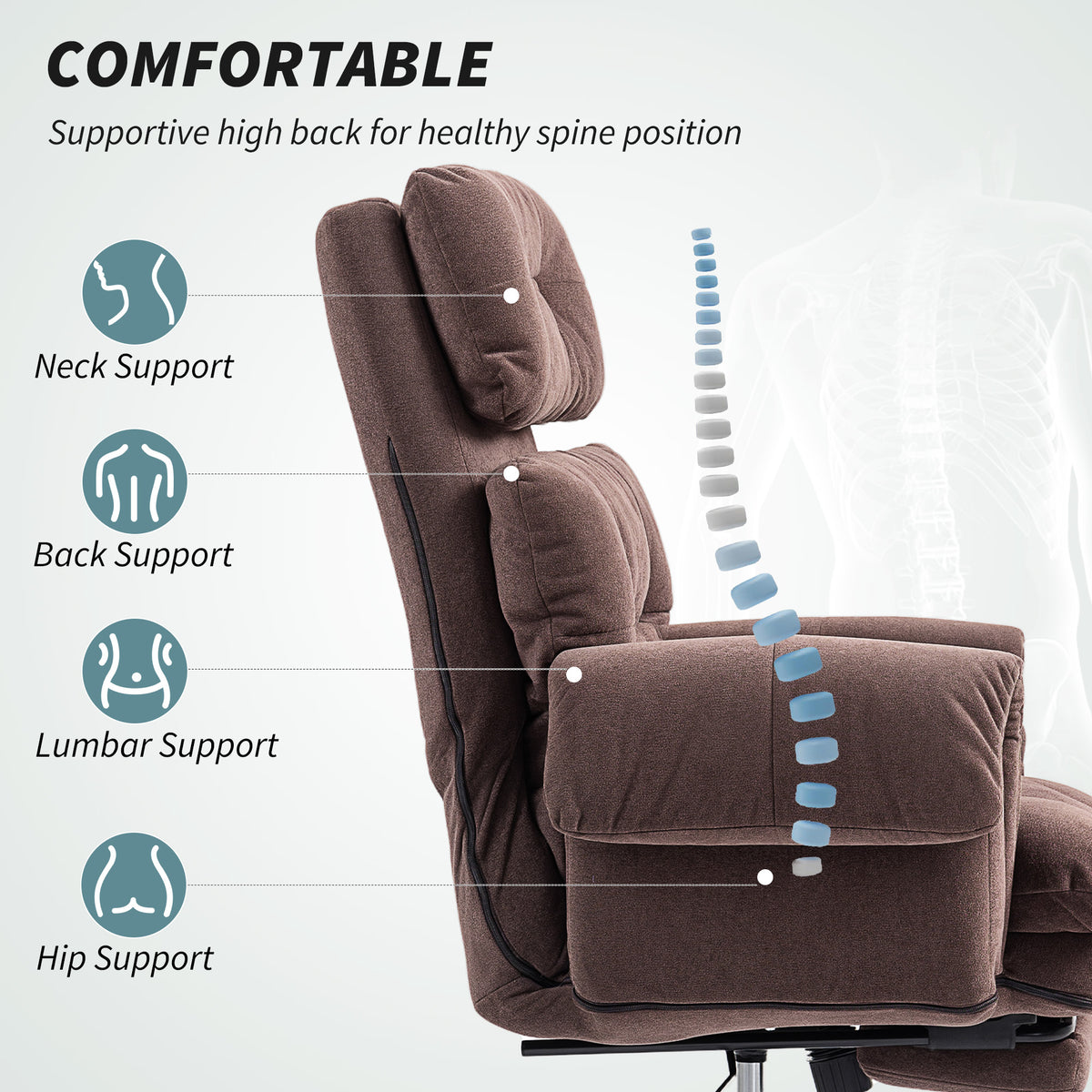 Reclining Ergonomic Office Chair with Footrest - Coffee Brown-Office Products > Office Furniture > Office Chairs-DECOROLALA