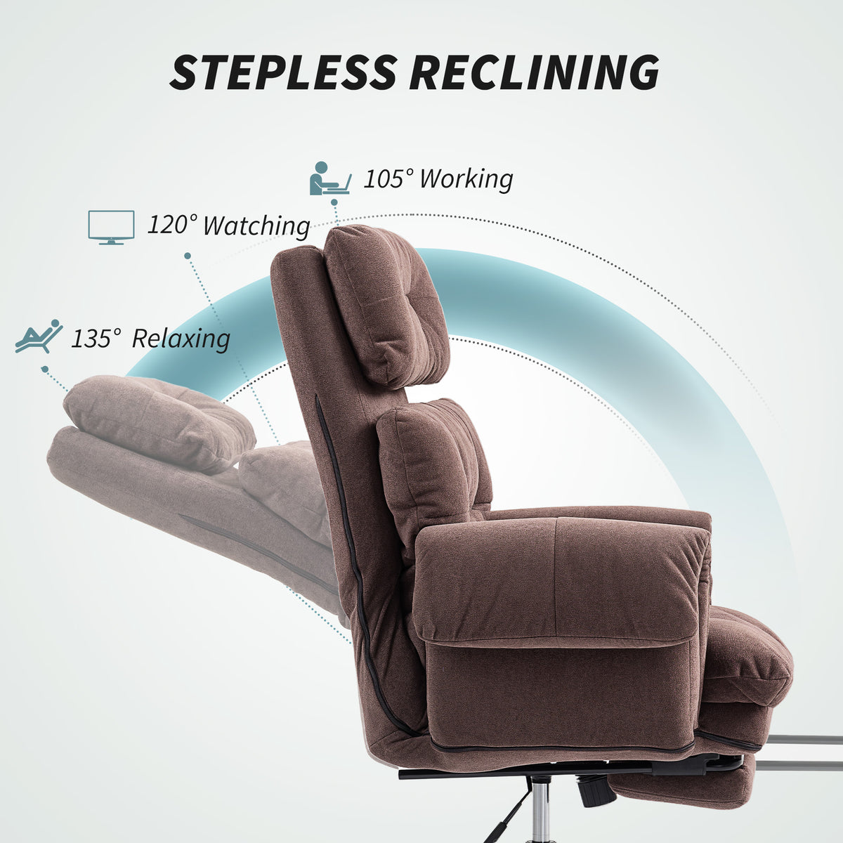 Reclining Ergonomic Office Chair with Footrest - Coffee Brown-Office Products > Office Furniture > Office Chairs-DECOROLALA